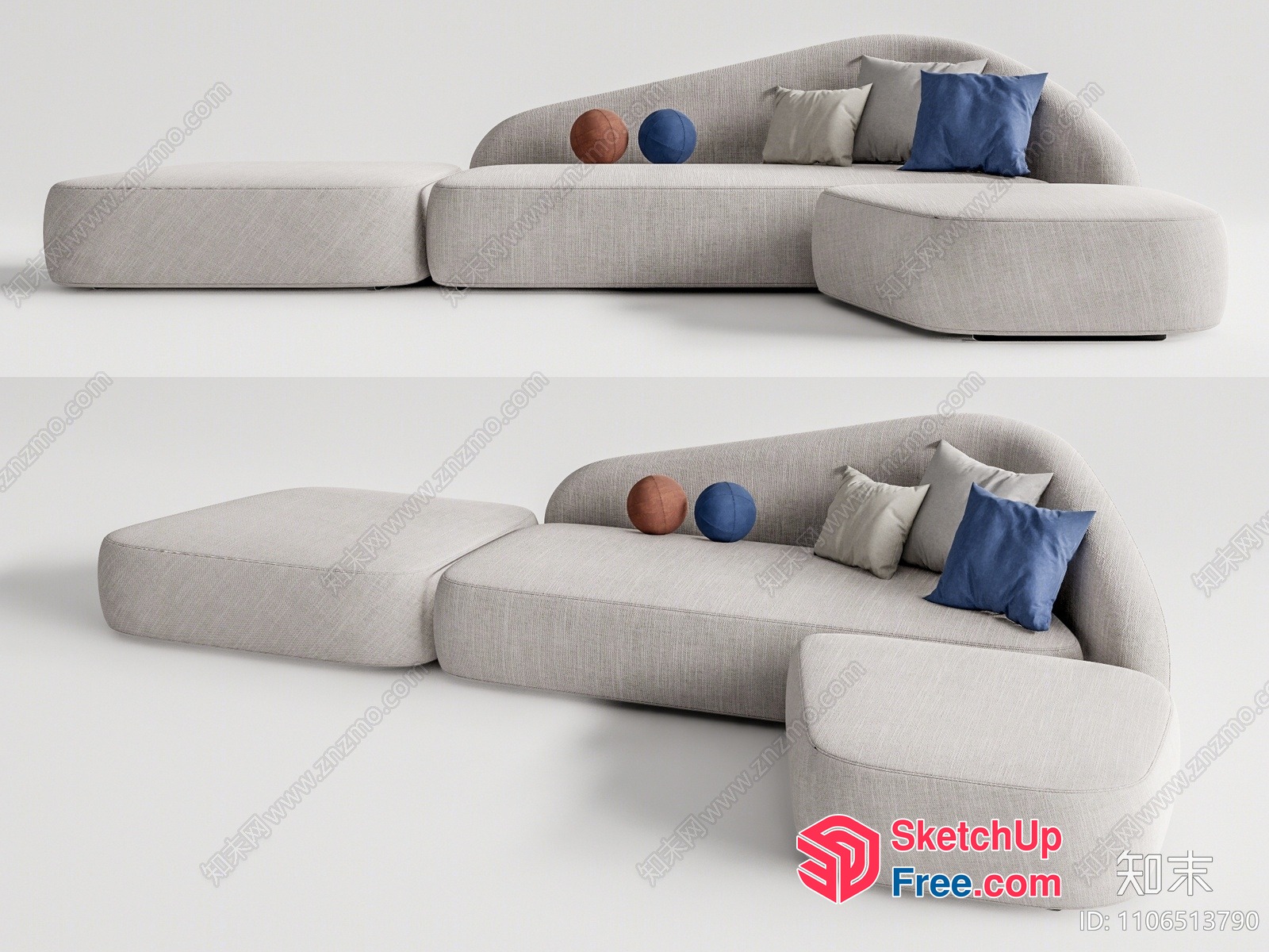 Modern Sofa With Pillows And Decorative Balls 3D SketchUp File