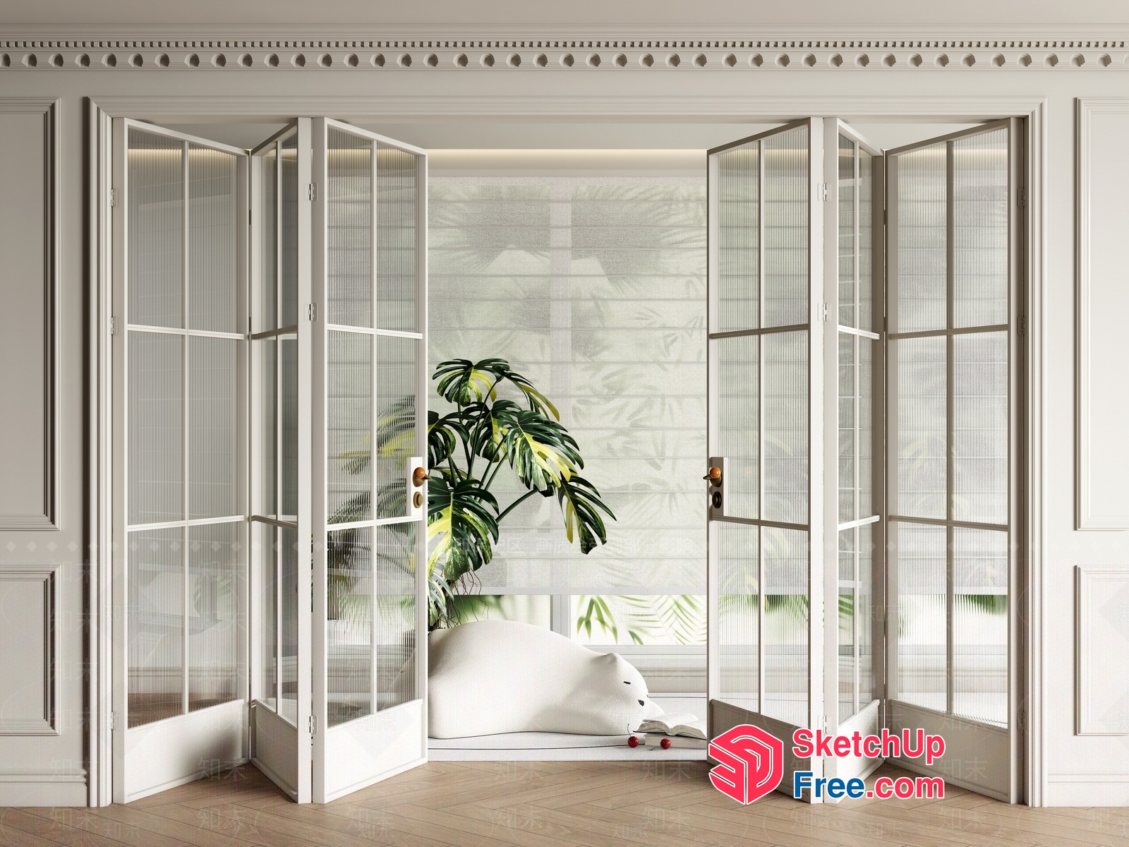 Elegant White Folding Room Divider 3D SketchUp File