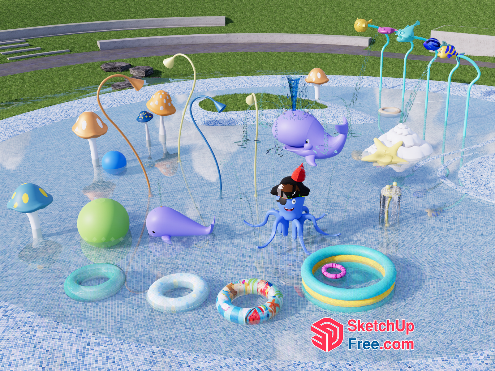 Colorful Water Park Scene With Whimsical Decorations 3D SketchUp File