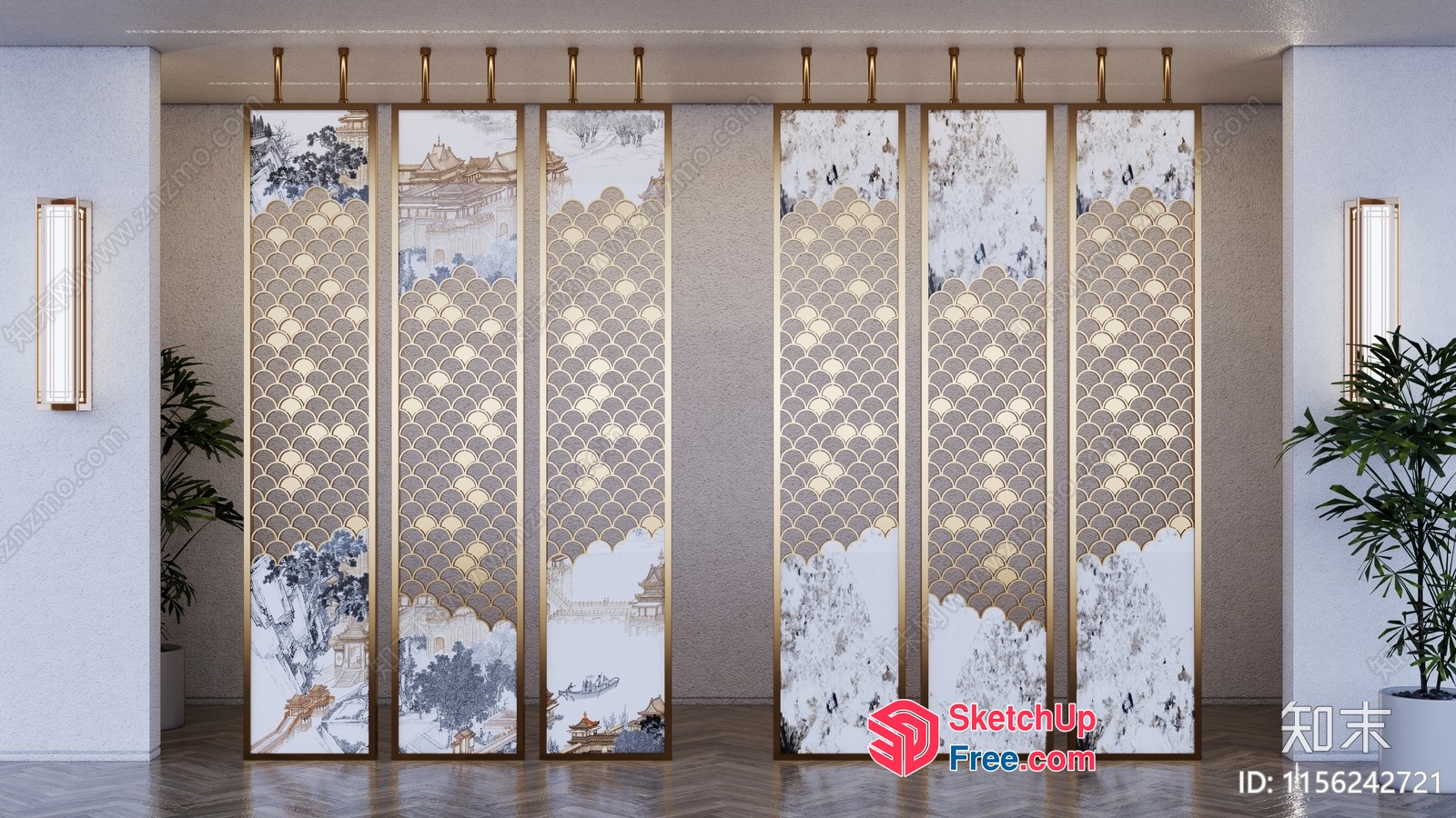 Elegant Asian-Inspired Partition Screen 3D SketchUp File
