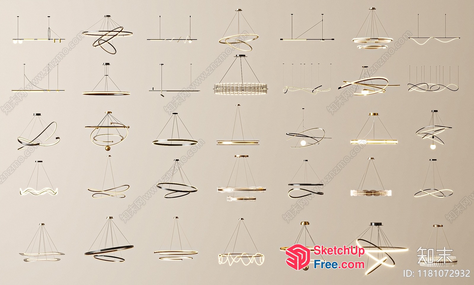 Modern Suspended Lighting Fixtures Collection 3D SketchUp File