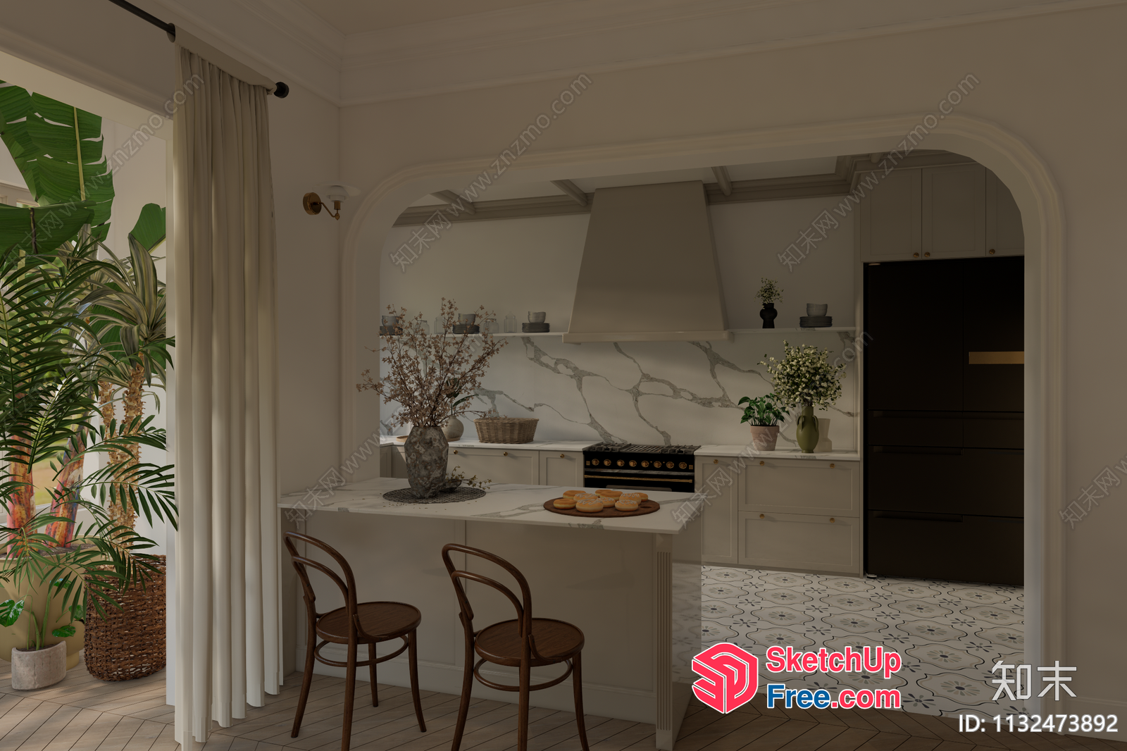 Elegant Kitchen Interior With Marble Accents 3D SketchUp File