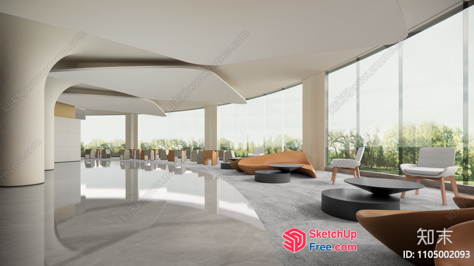 Modern Interior Design With Sleek Furniture And Large Windows 3D SketchUp File