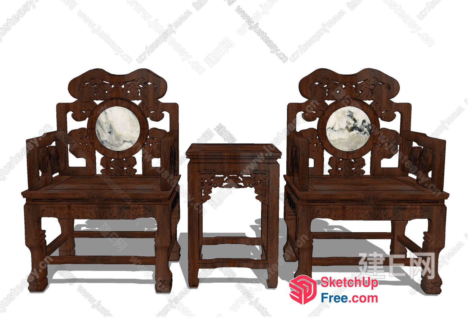 Traditional Asian-Style Wooden Chairs With Ornate Carvings 3D SketchUp File