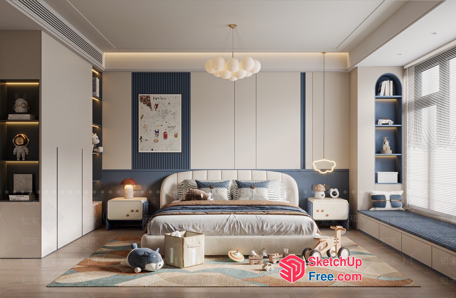 Modern Bedroom With Vibrant Rug And Sleek Furniture 3D SketchUp File