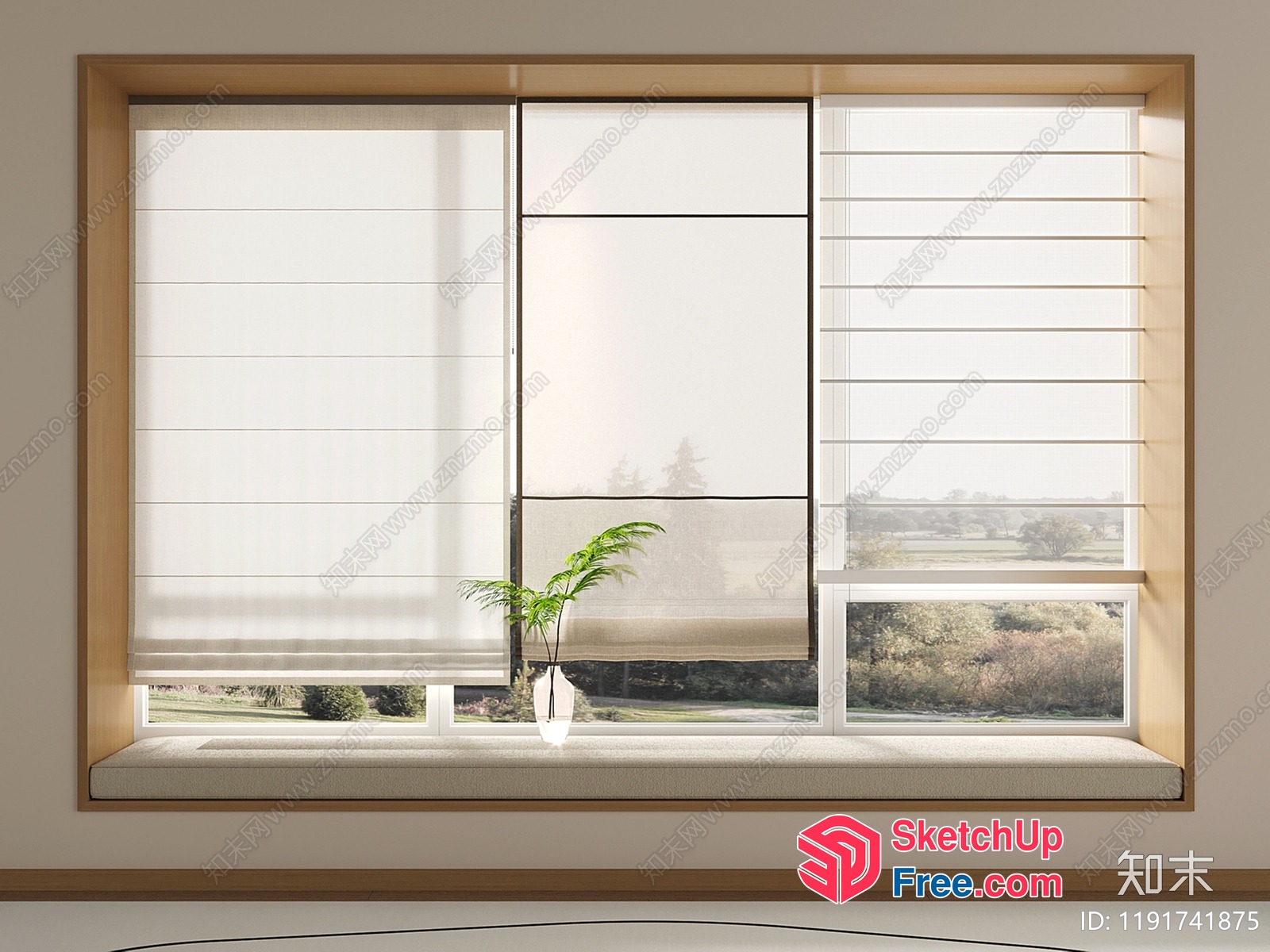 Japanese Style Window With Plant 3D SketchUp File