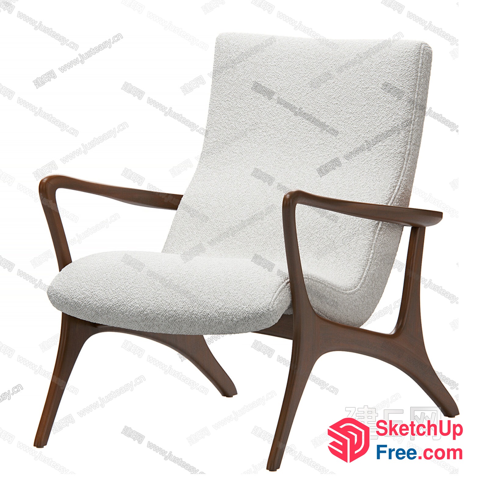 Mid-Century Modern Style Armchair With Wooden Frame 3D SketchUp File