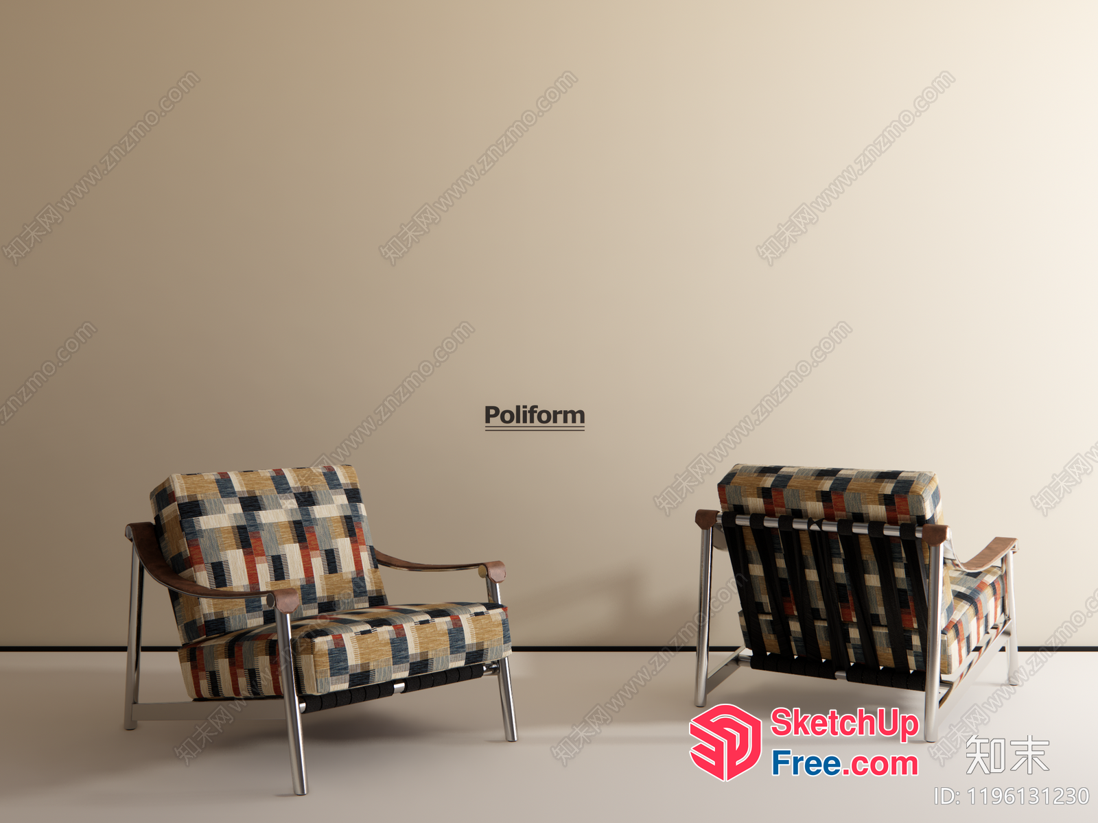 Poliform Chairs With Multi-Colored Fabric And Chrome Frame 3D SketchUp File