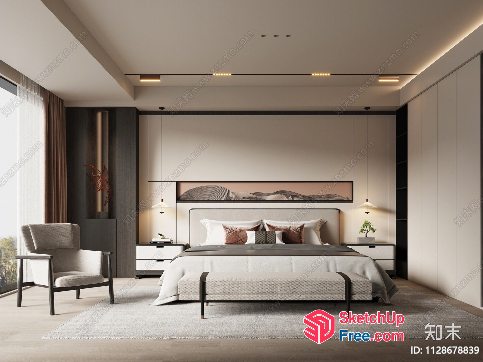 Modern Minimalist Bedroom With Sleek Bed And Nightstands 3D SketchUp File