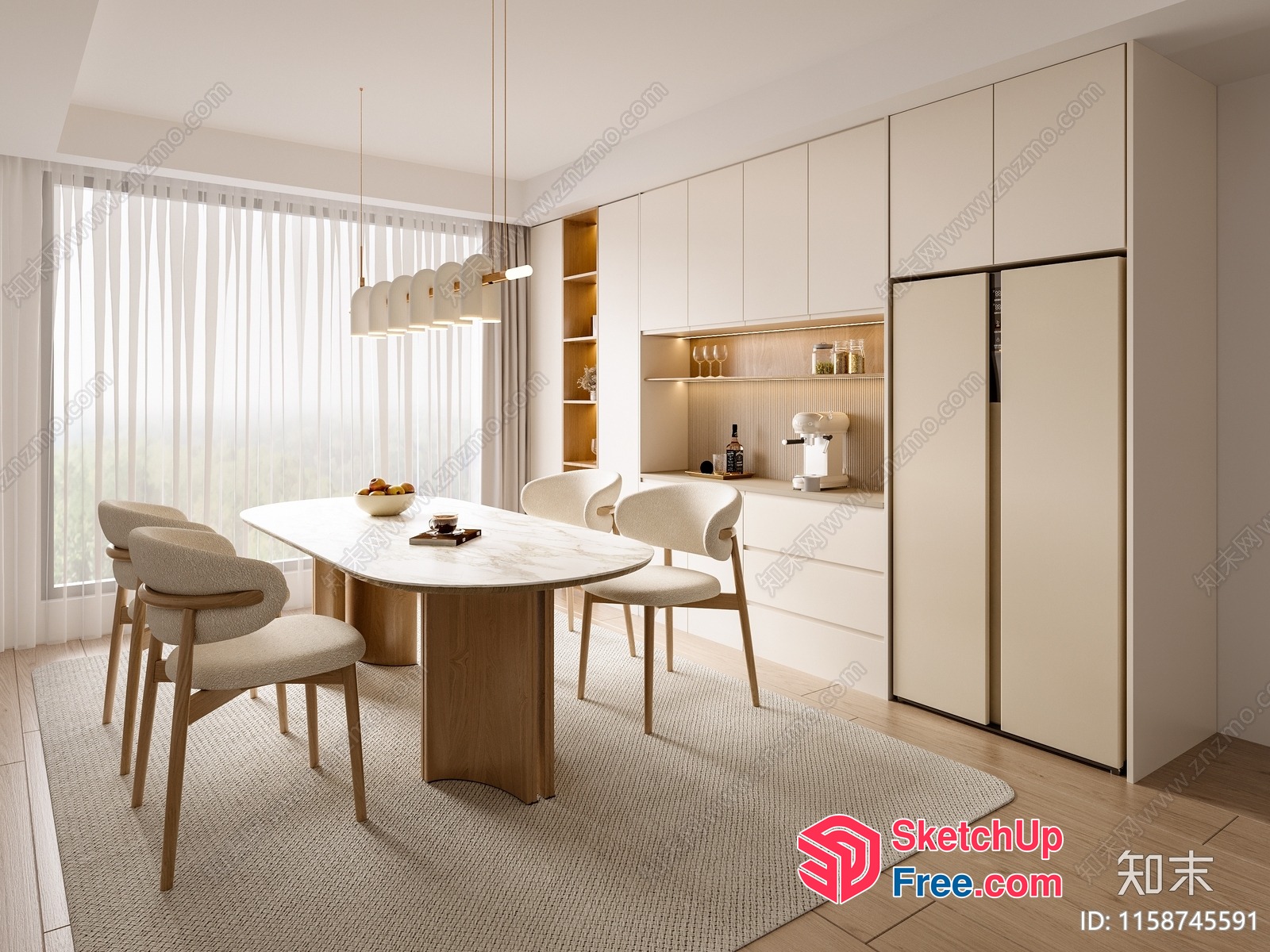 Modern Minimalist Kitchen And Dining Area 3D SketchUp File