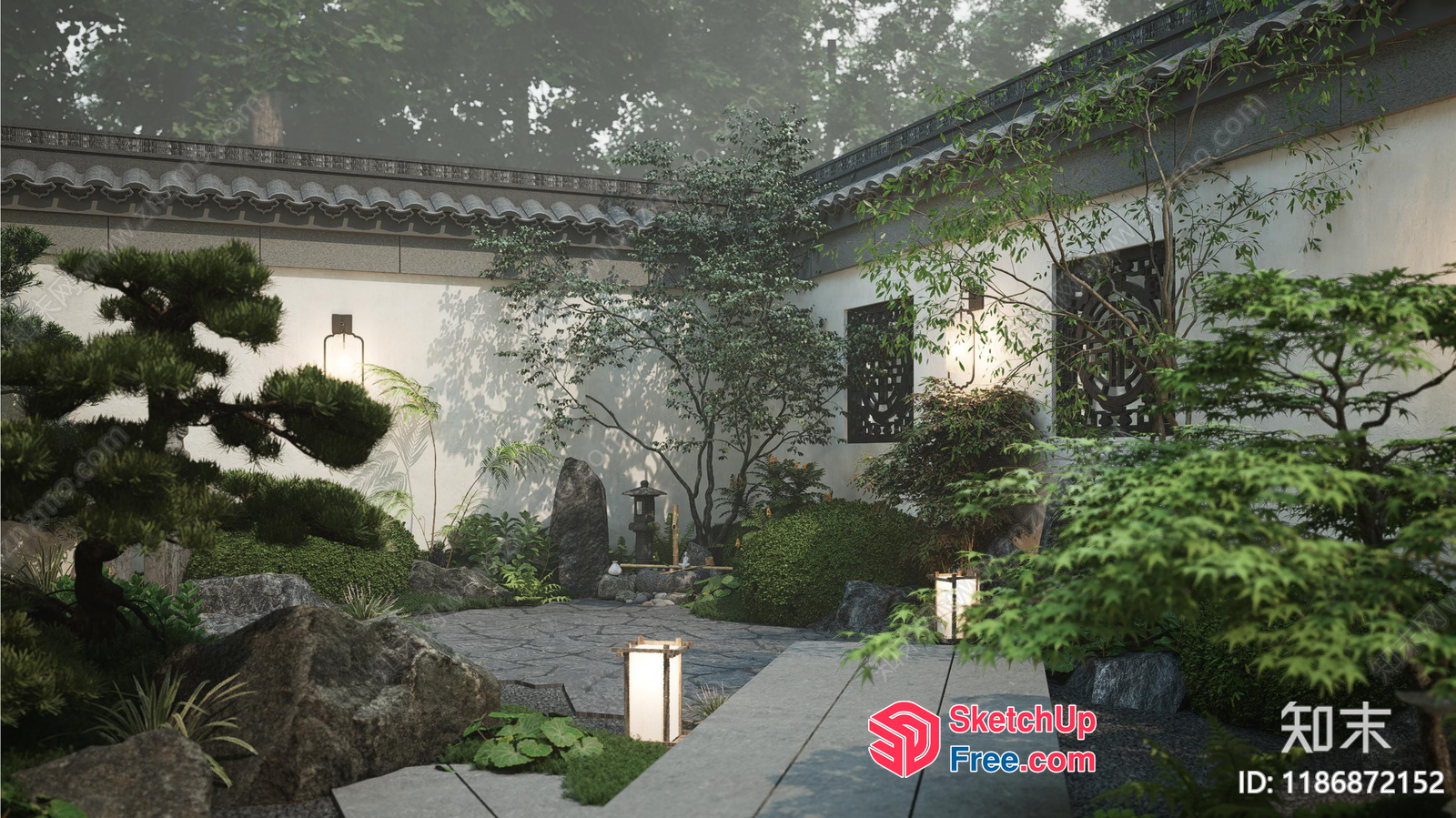 Serene Japanese-Inspired Courtyard 3D SketchUp File