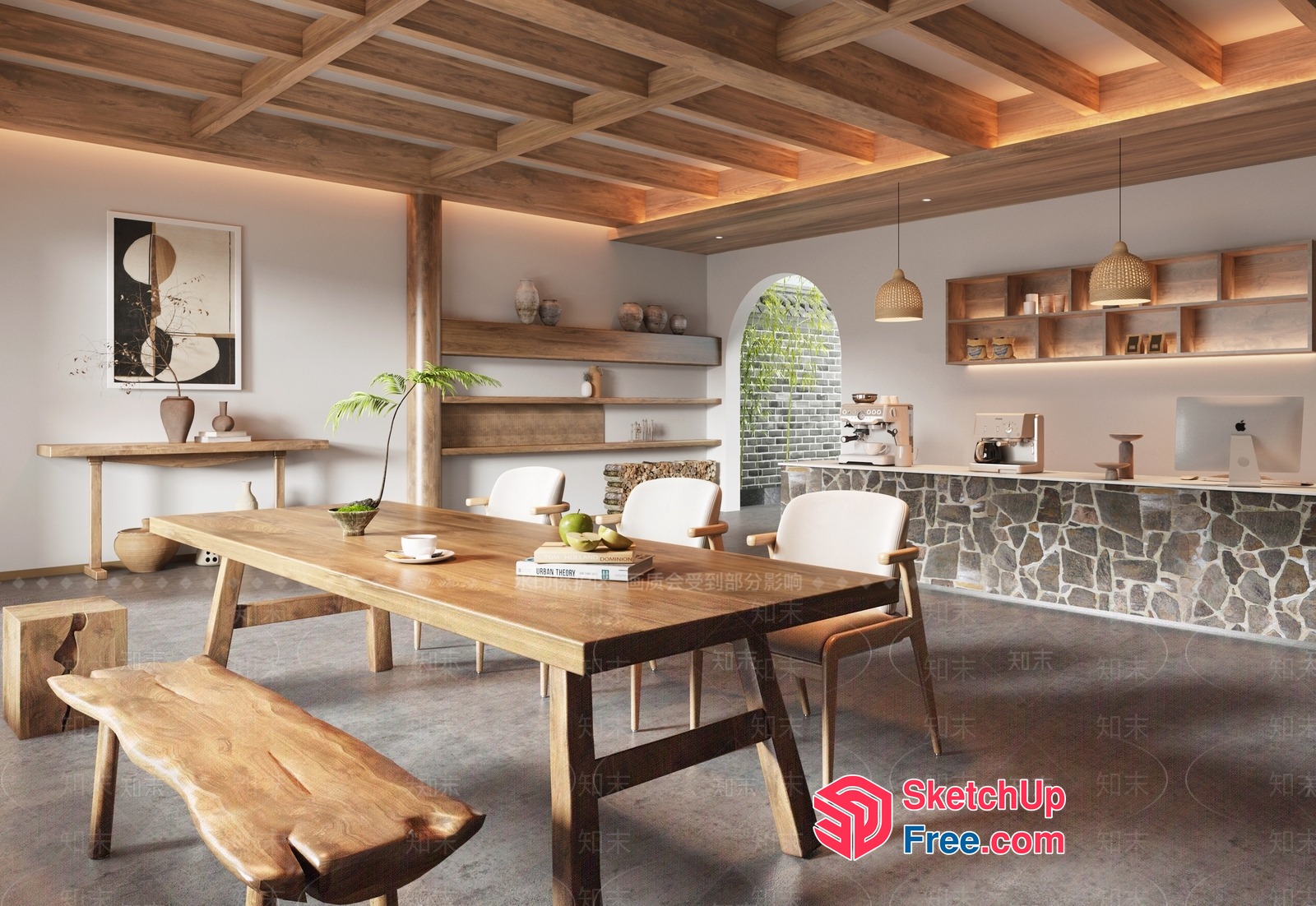 Elegant And Natural Wabi-Sabi Style Dining Room 3D SketchUp File