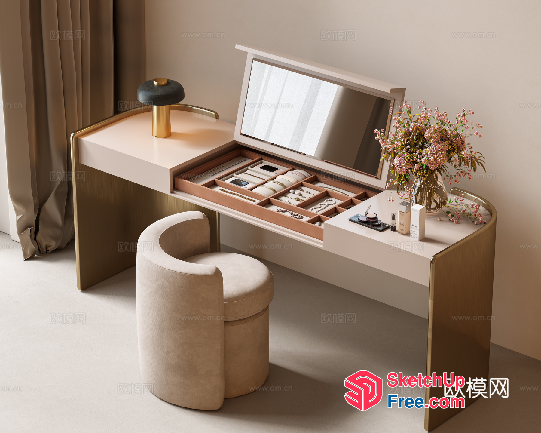 Elegant Vanity Table With Storage 3D SketchUp File