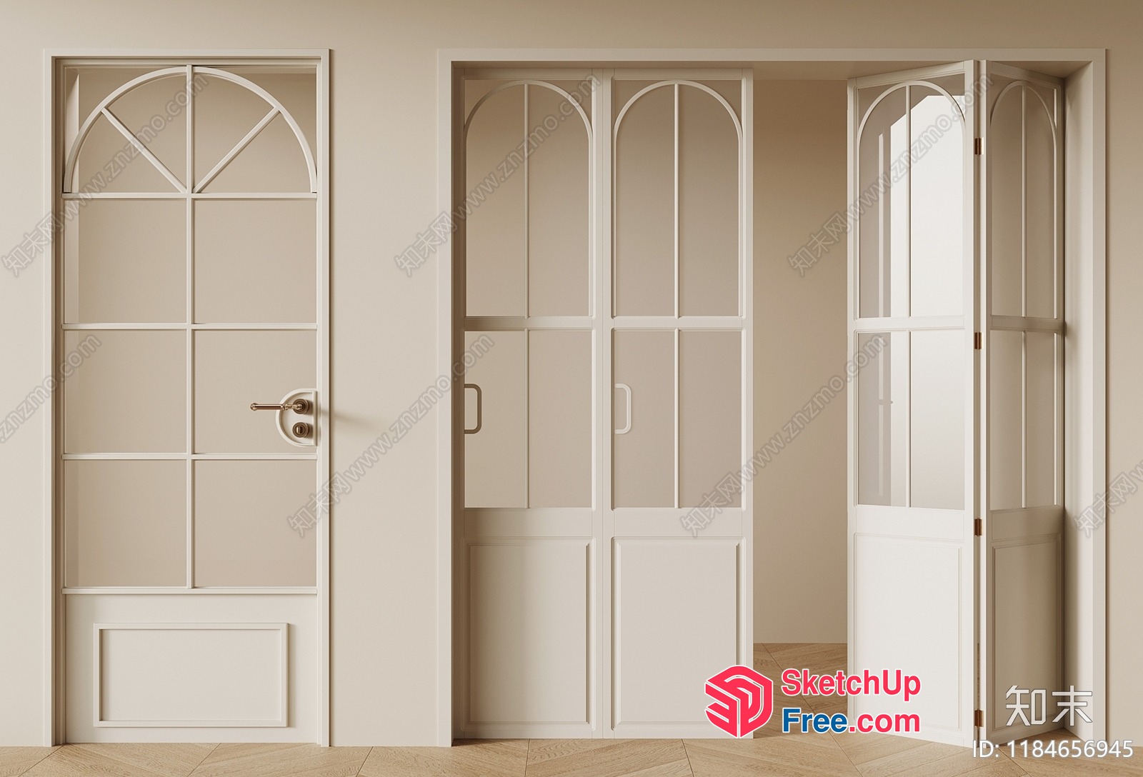 Elegant White Doors With Arched Windows 3D SketchUp File