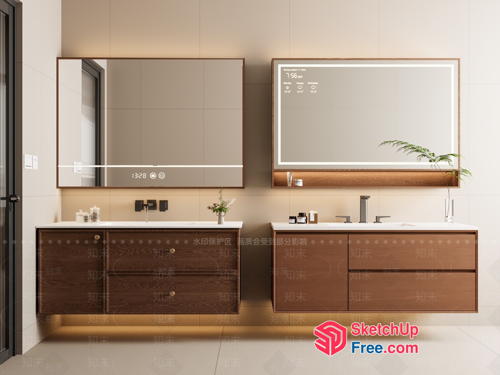 Modern Bathroom Vanity With Led Lit Mirrors 3D SketchUp File