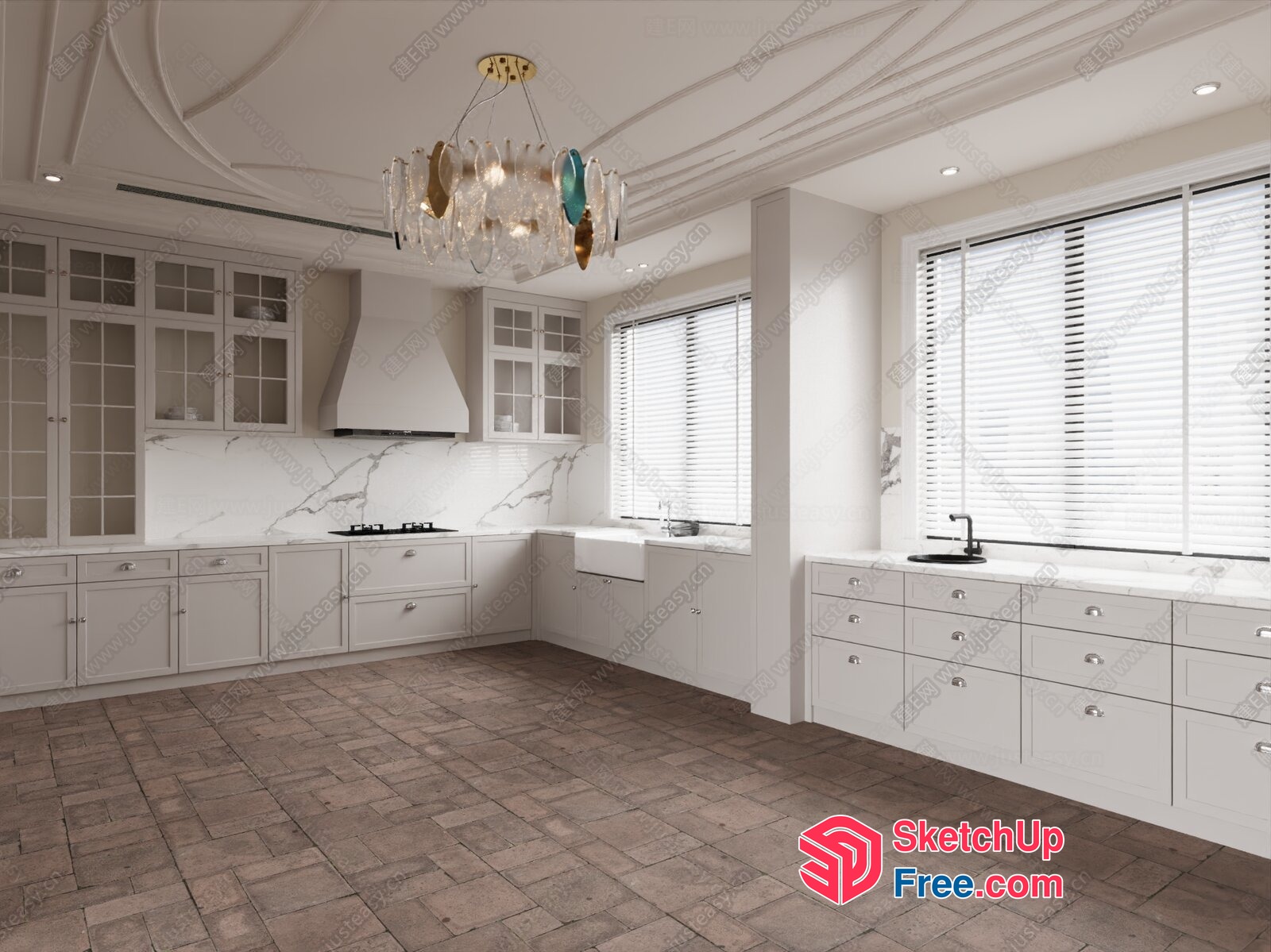 Elegant White Kitchen With Marble Countertops 3D SketchUp File