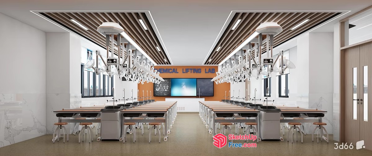 Modern Laboratory With Sleek Wooden Furniture And Large Screens 3D SketchUp File