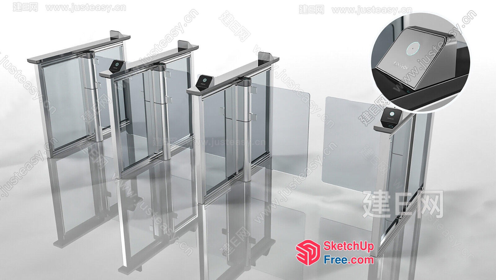 Glass Entrance And Exit Turnstiles 3D SketchUp File