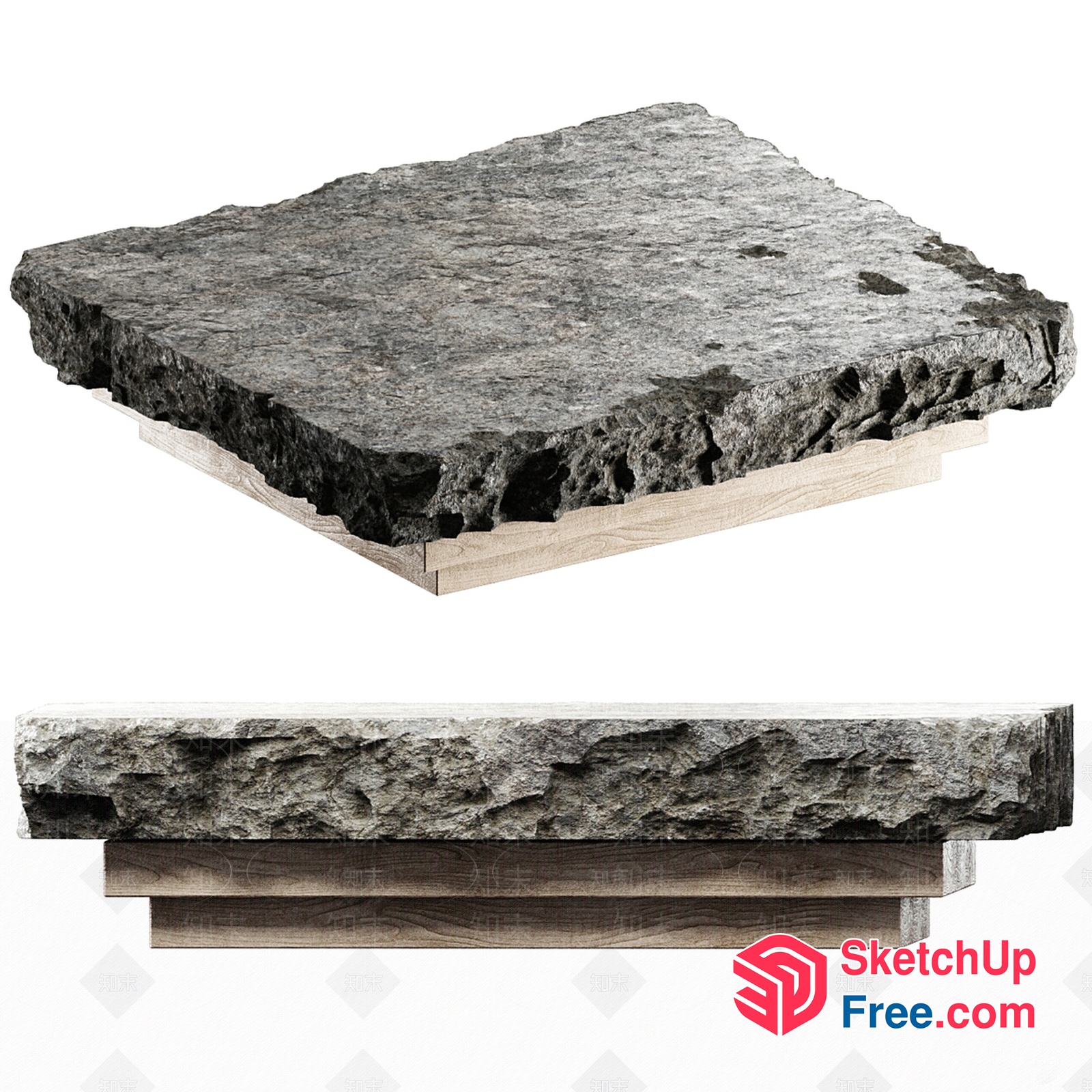 Rough Stone Texture And Wooden Base 3D SketchUp File