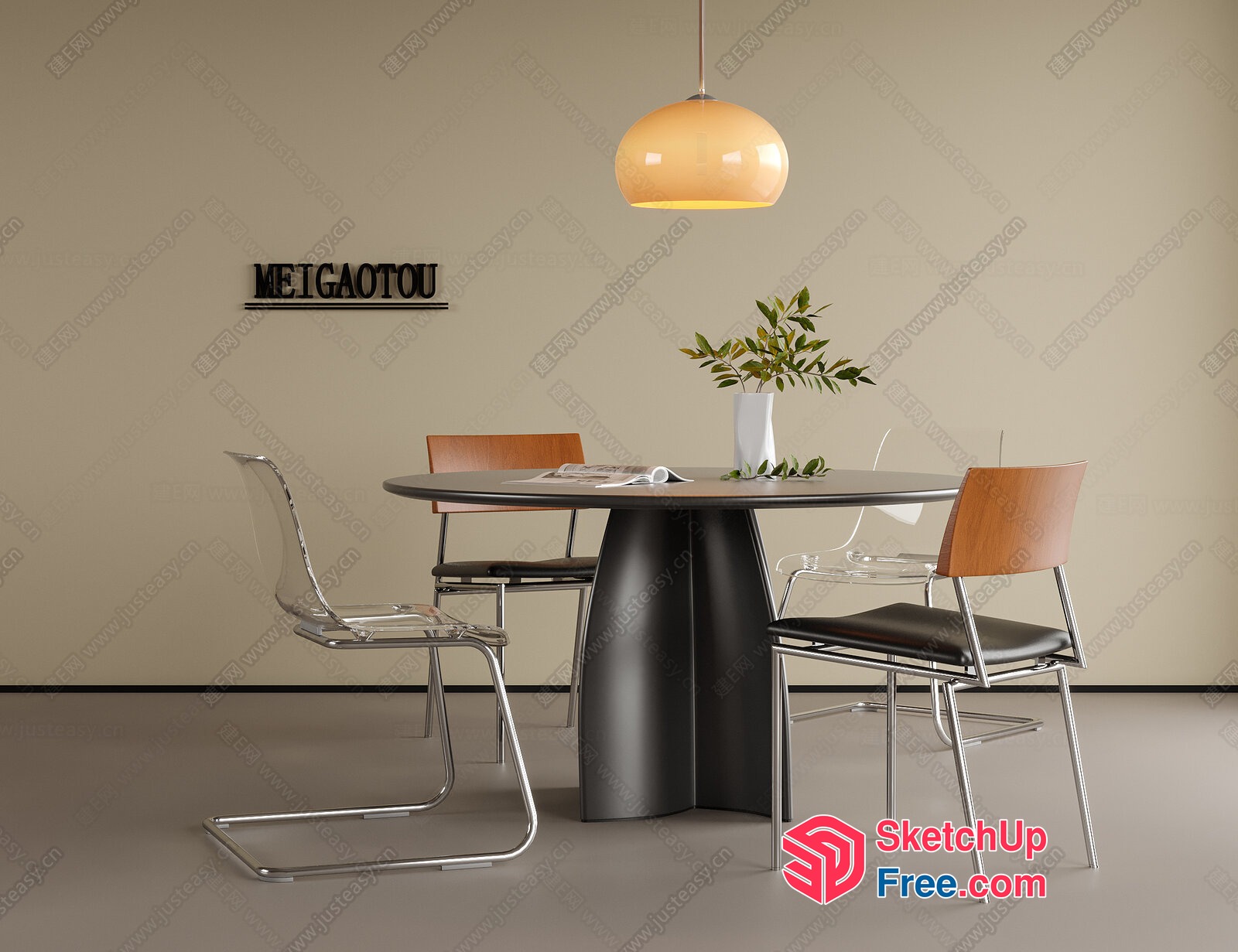 Modern Dining Room With Round Table And Clear Chairs 3D SketchUp File