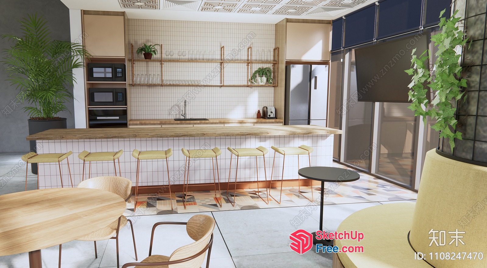 Modern Kitchen Interior With Sleek Bar Stools And Wooden Countertops 3D SketchUp File