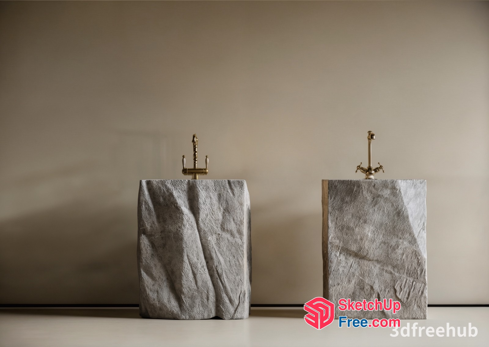 Two Stone Pedestals With Ornate Gold Finials 3D SketchUp File