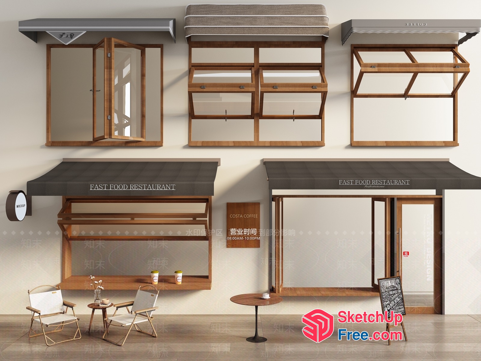 East Food Restaurant Exterior 3D SketchUp File