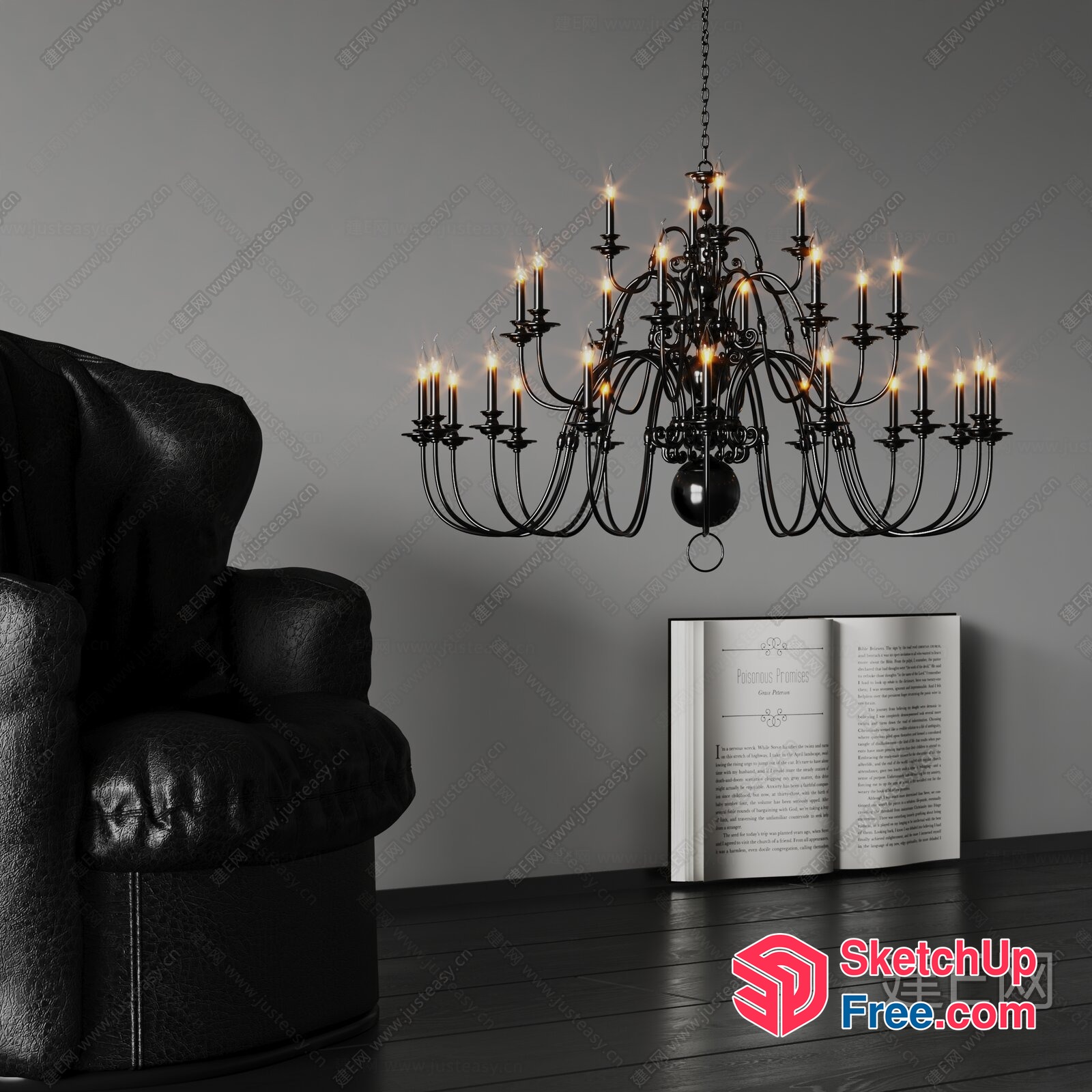 Elegant Chandelier Illuminating A Cozy Living Room 3D SketchUp File