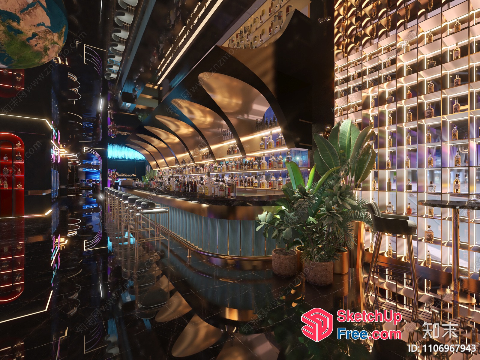 Luxurious Modern Bar Interior 3D SketchUp File