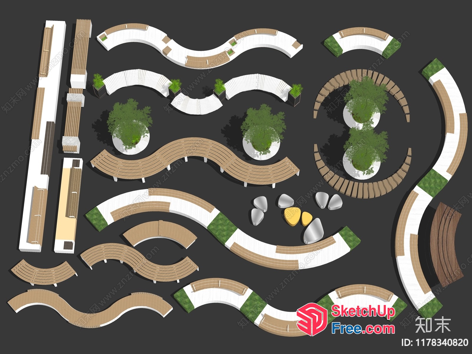 Curved Bench And Planters 3D SketchUp File