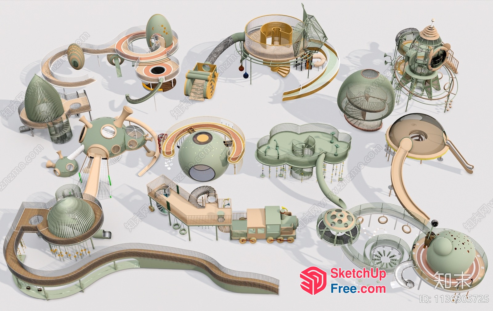 Futuristic Playground With Unique Structures And Play Equipment 3D SketchUp File