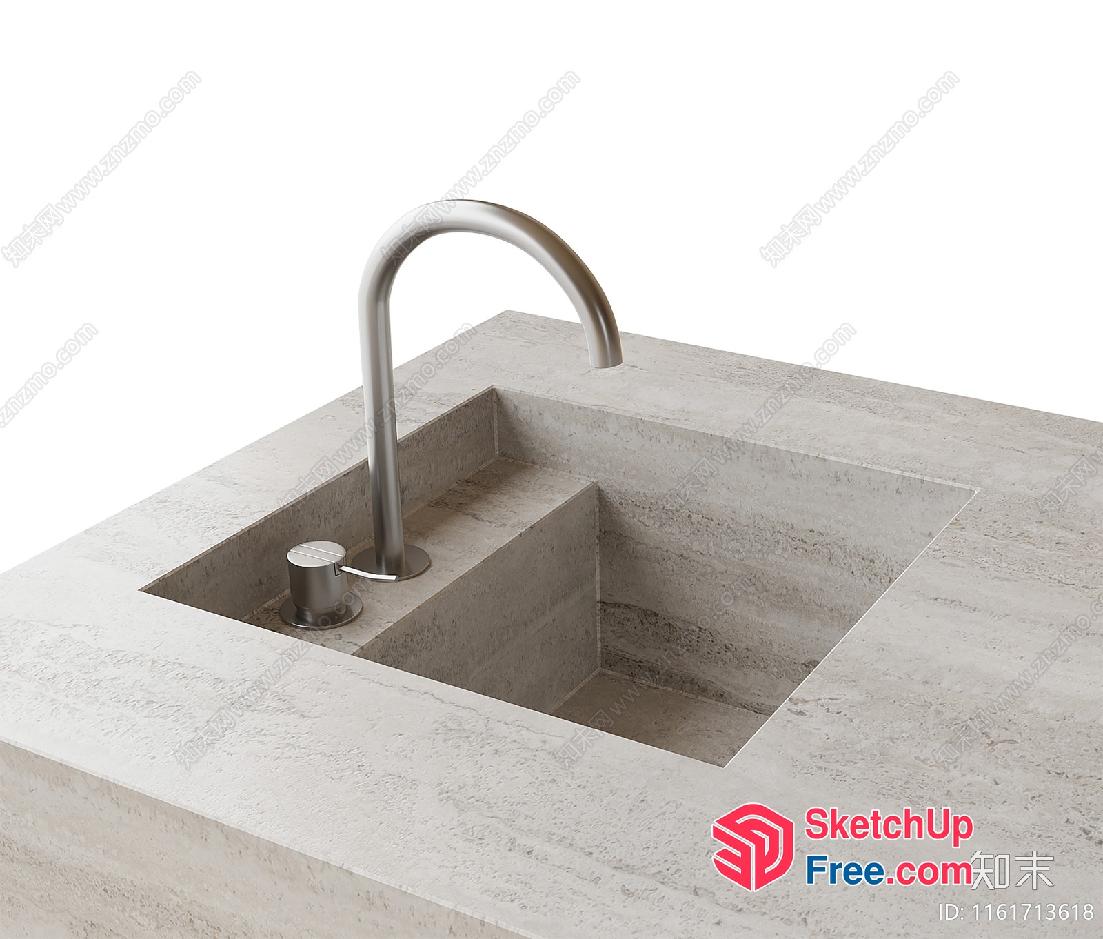 Modern Sink With Faucet And Stone Surround 3D SketchUp File
