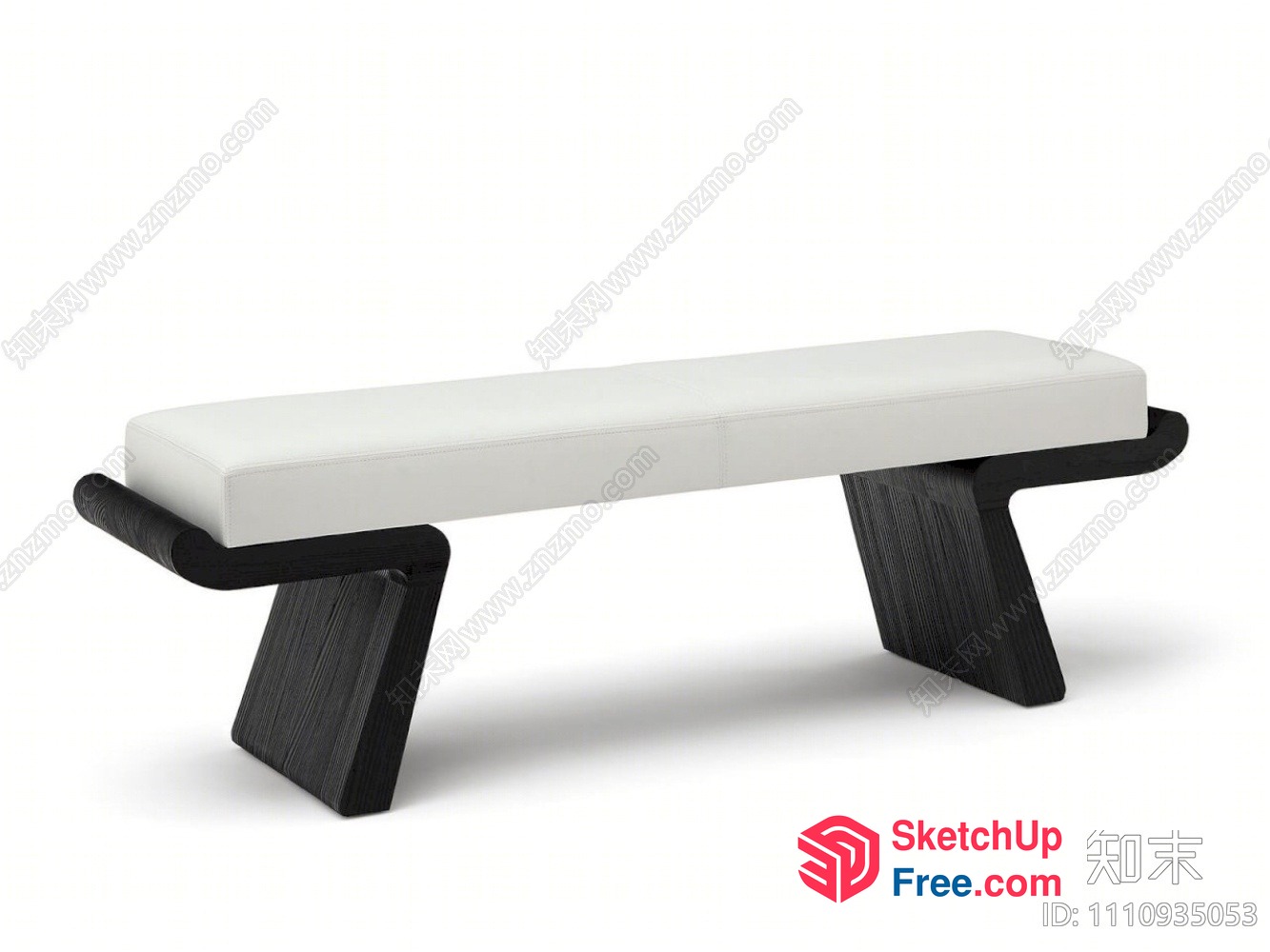 Minimalist Style White Leather And Black Wood Bench 3D SketchUp File