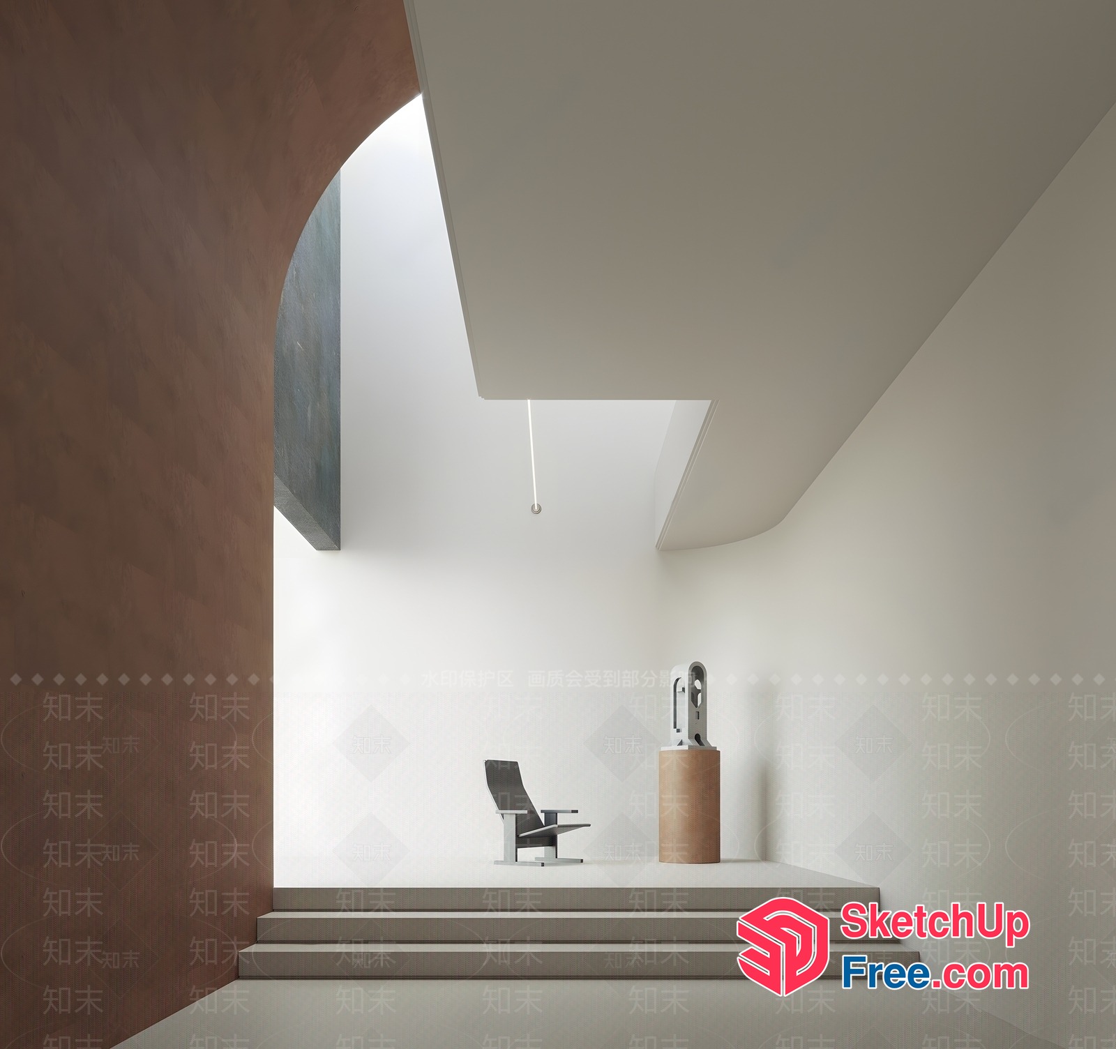 Minimalist Stairway With Modern Furniture And Natural Light 3D SketchUp File