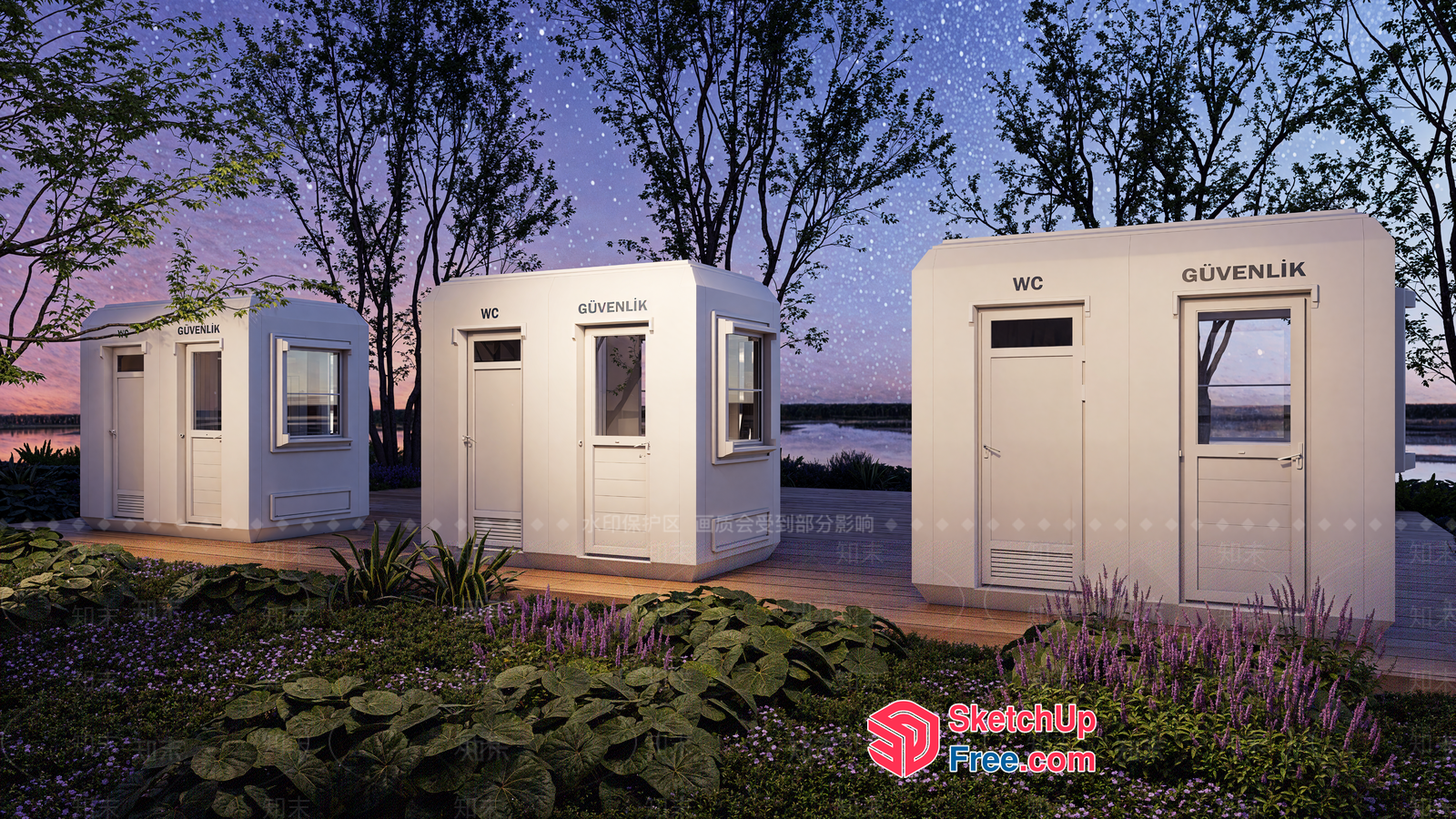 Modern Outdoor Public Toilets With White Walls And Doors 3D SketchUp File