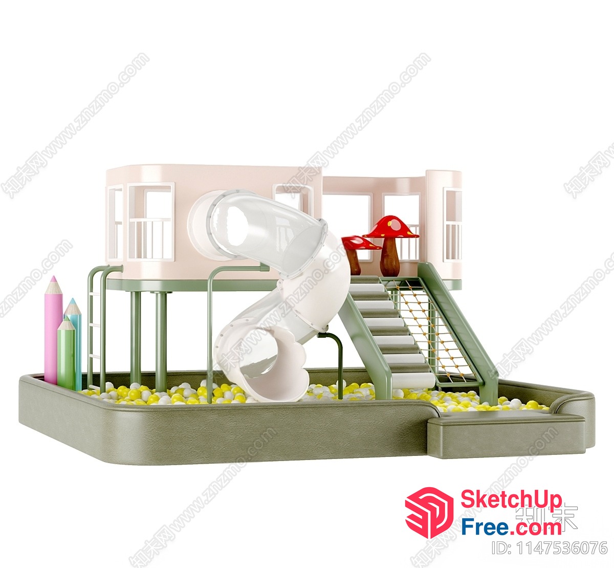 Colorful Ball Pit Playground With Slide And Mushroom 3D SketchUp File
