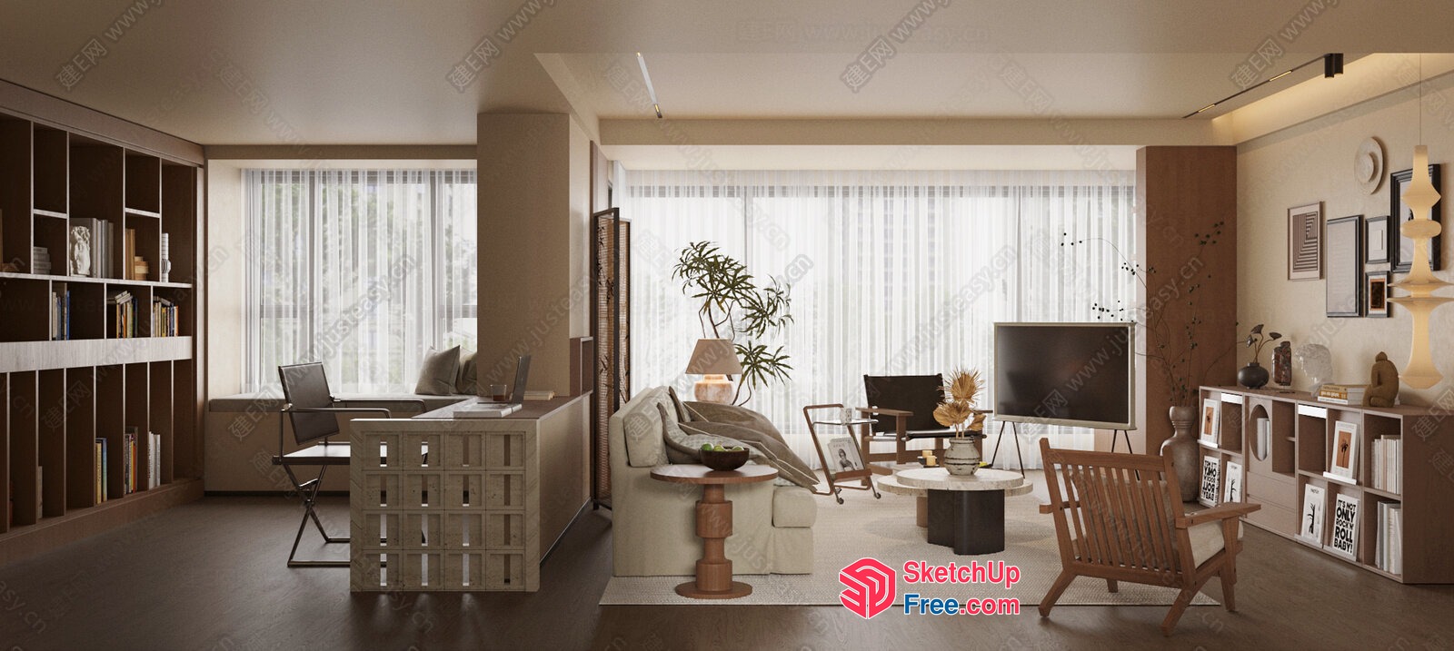 Modern Living Room With Neutral Color Scheme 3D SketchUp File