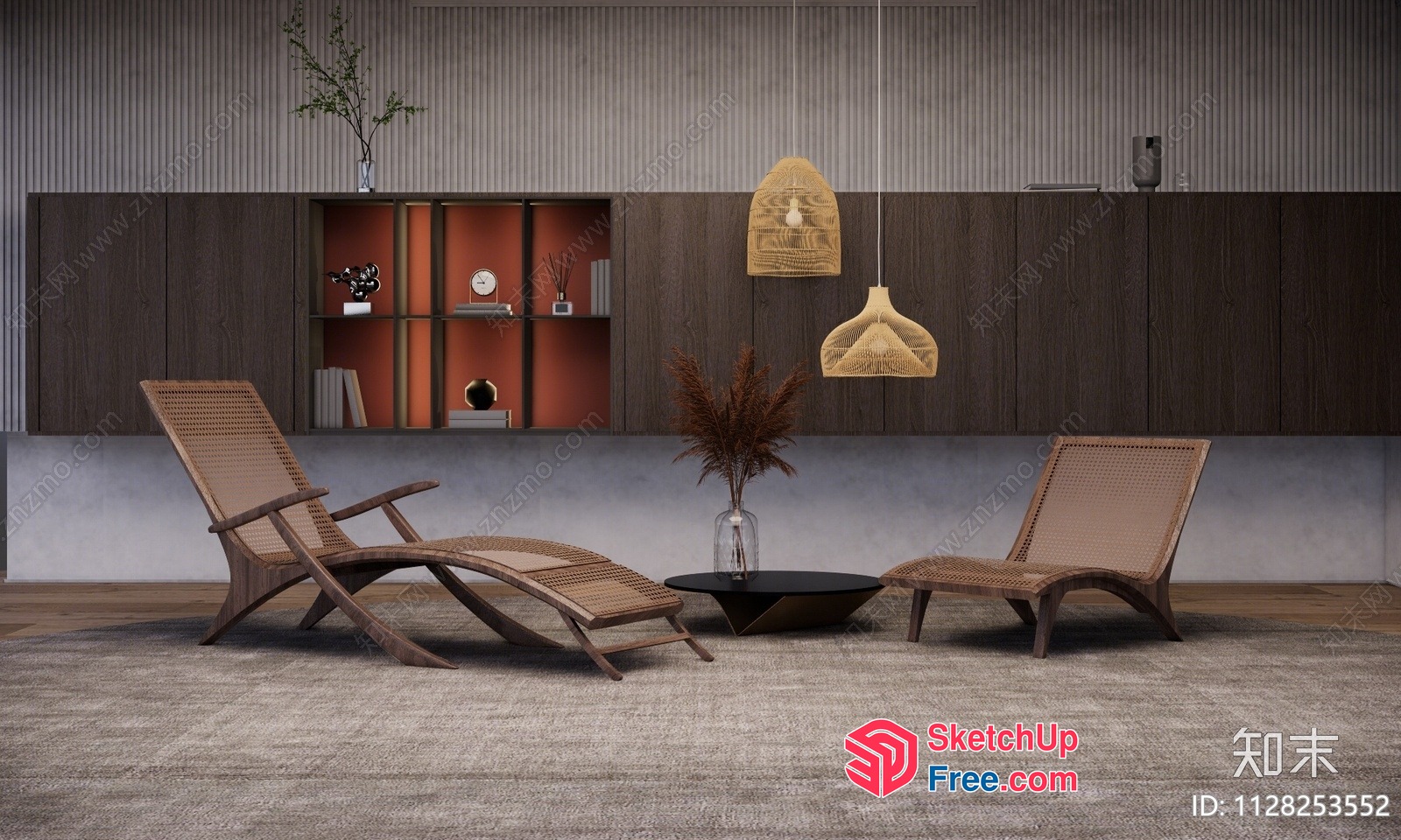Modern Rustic Living Room Interior With Natural Elements 3D SketchUp File