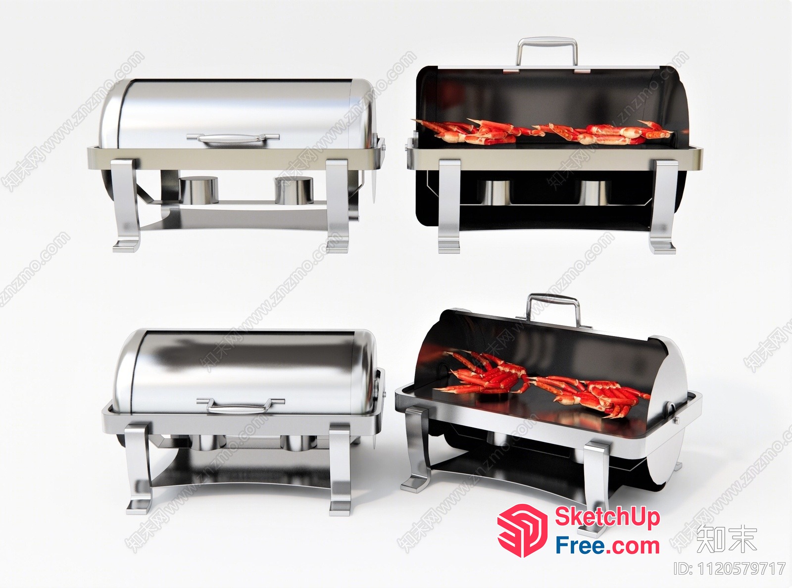 Stainless Steel Buffet Chafing Dishes With Crab Image 3D SketchUp File