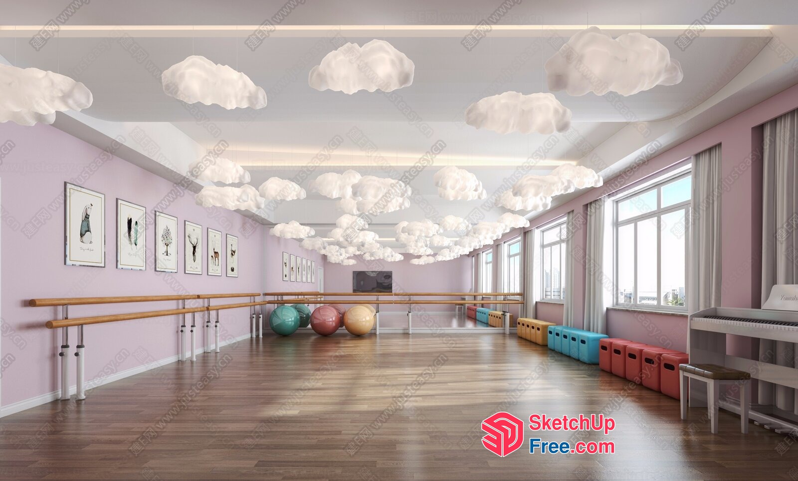 Elegant Clouds And Pillars Dance Studio 3D SketchUp File