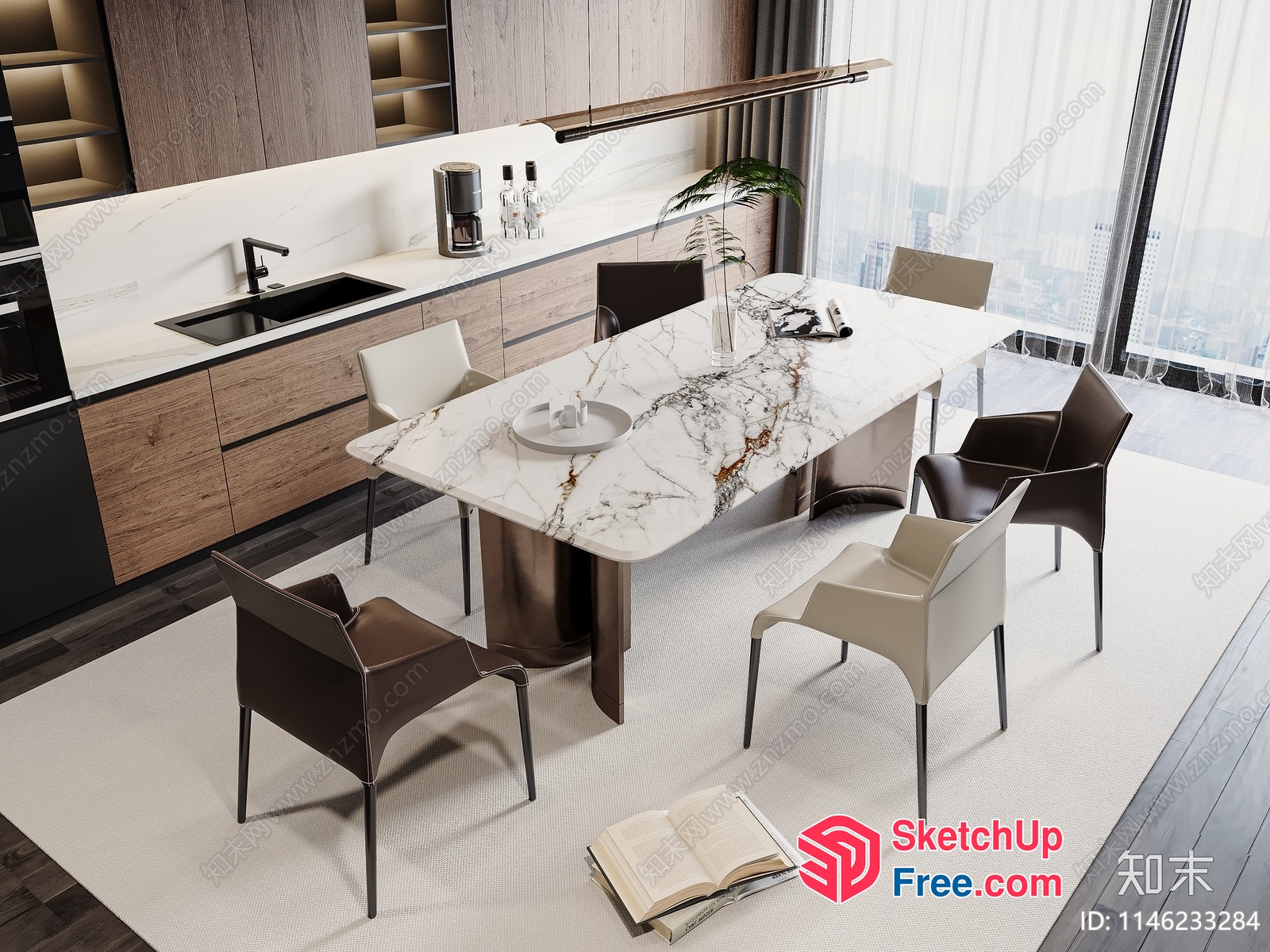 Elegant Modern Dining Room With Marble Table And Chairs 3D SketchUp File