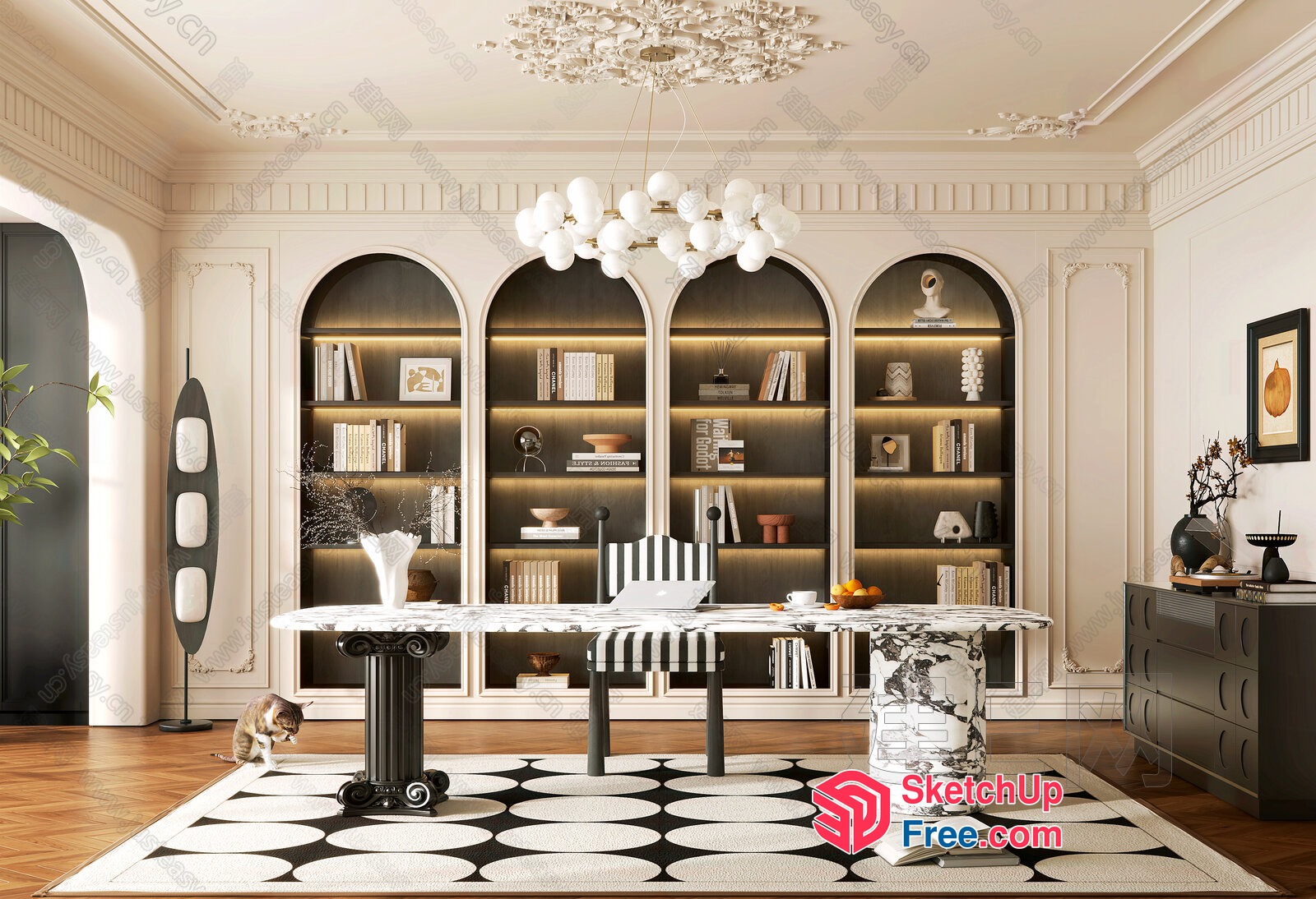 Elegant European Style Office Interior With Modern Furniture 3D SketchUp File
