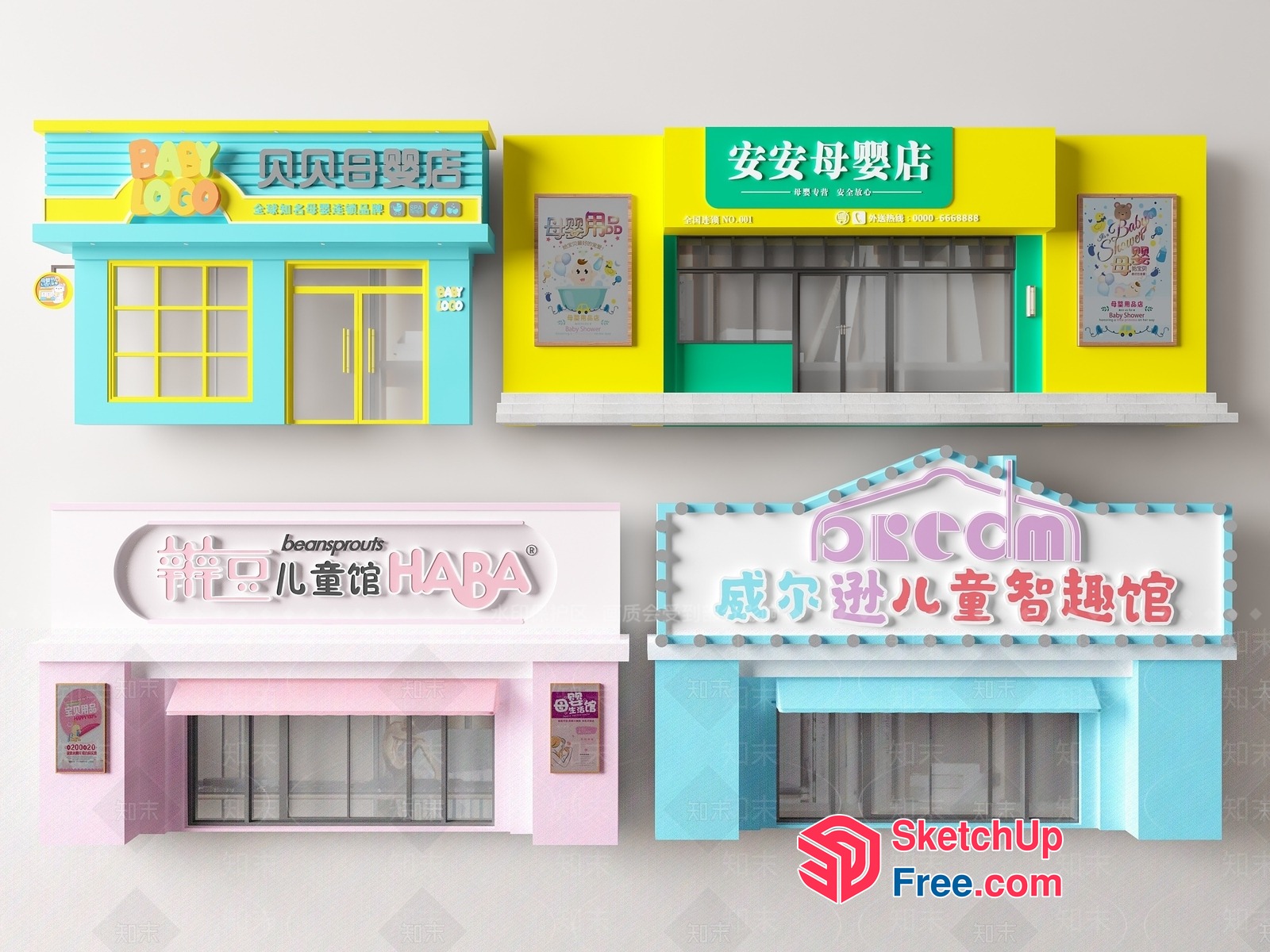 Colorful Miniature Shops 3D SketchUp File