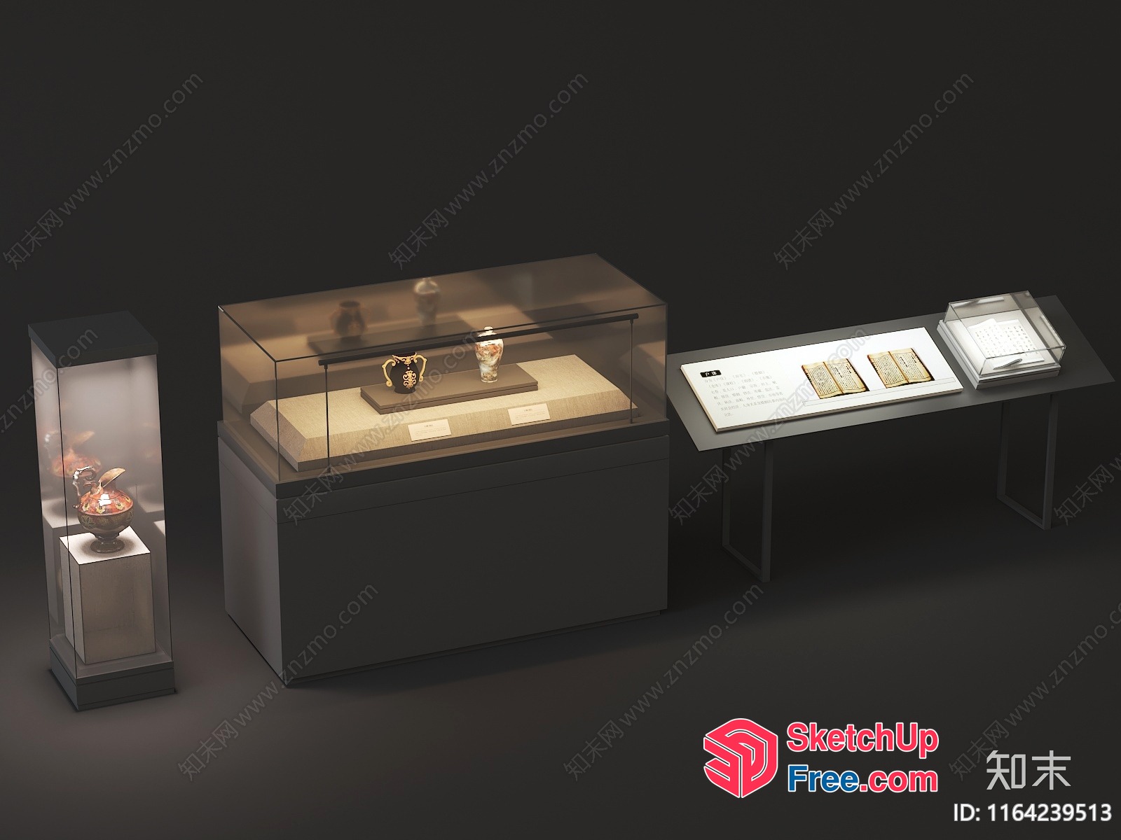 Antique Chinese Artifacts Displayed In Glass Cases 3D SketchUp File