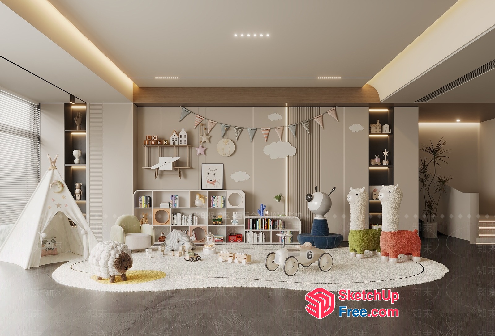 Modern Minimalist Playroom With Animal-Shaped Furniture 3D SketchUp File