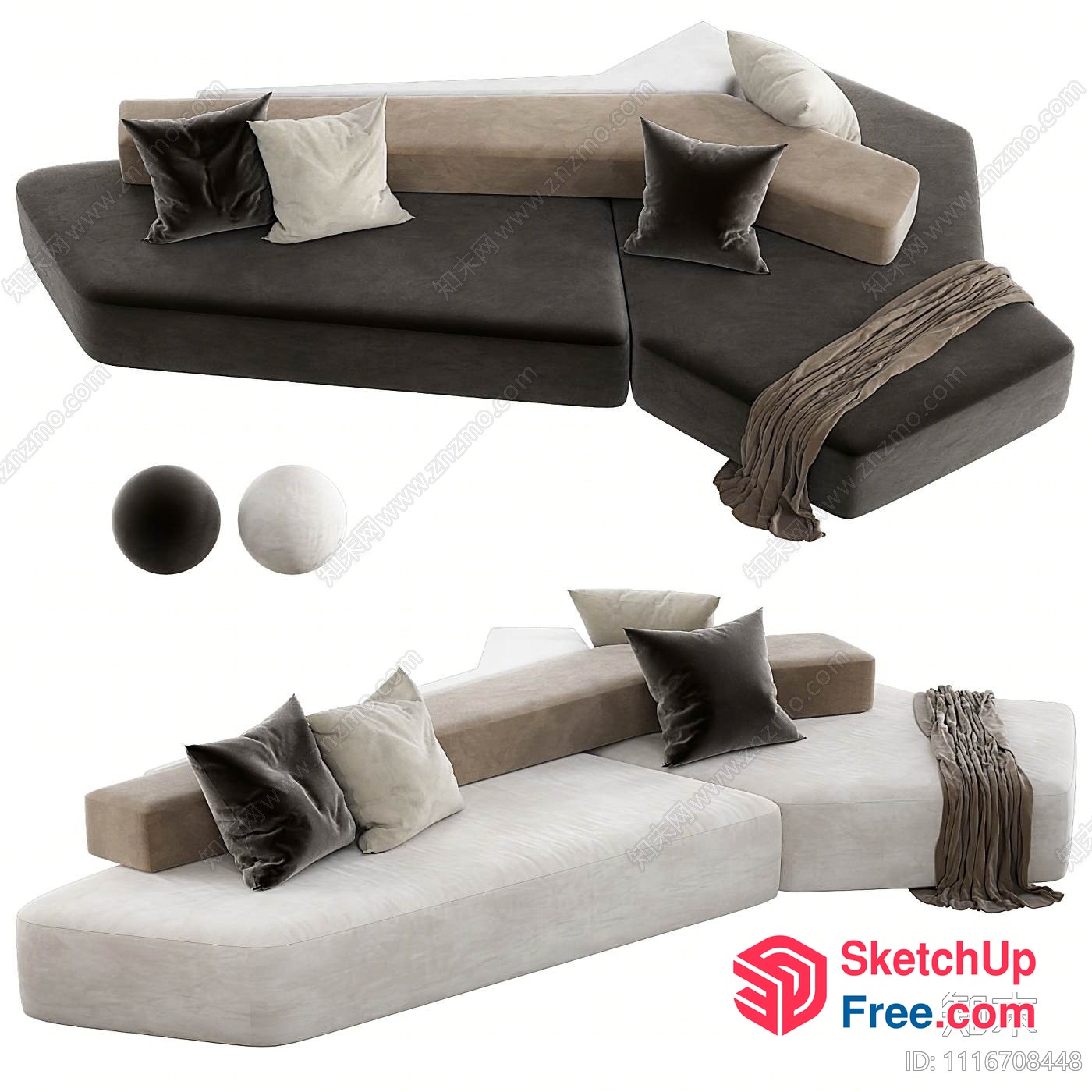 Elegant L-Shaped Sofa With Pillows And Blanket 3D SketchUp File