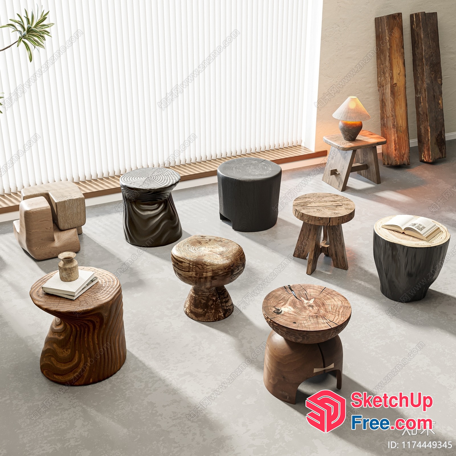 Unique Wooden Stools And Tables 3D SketchUp File