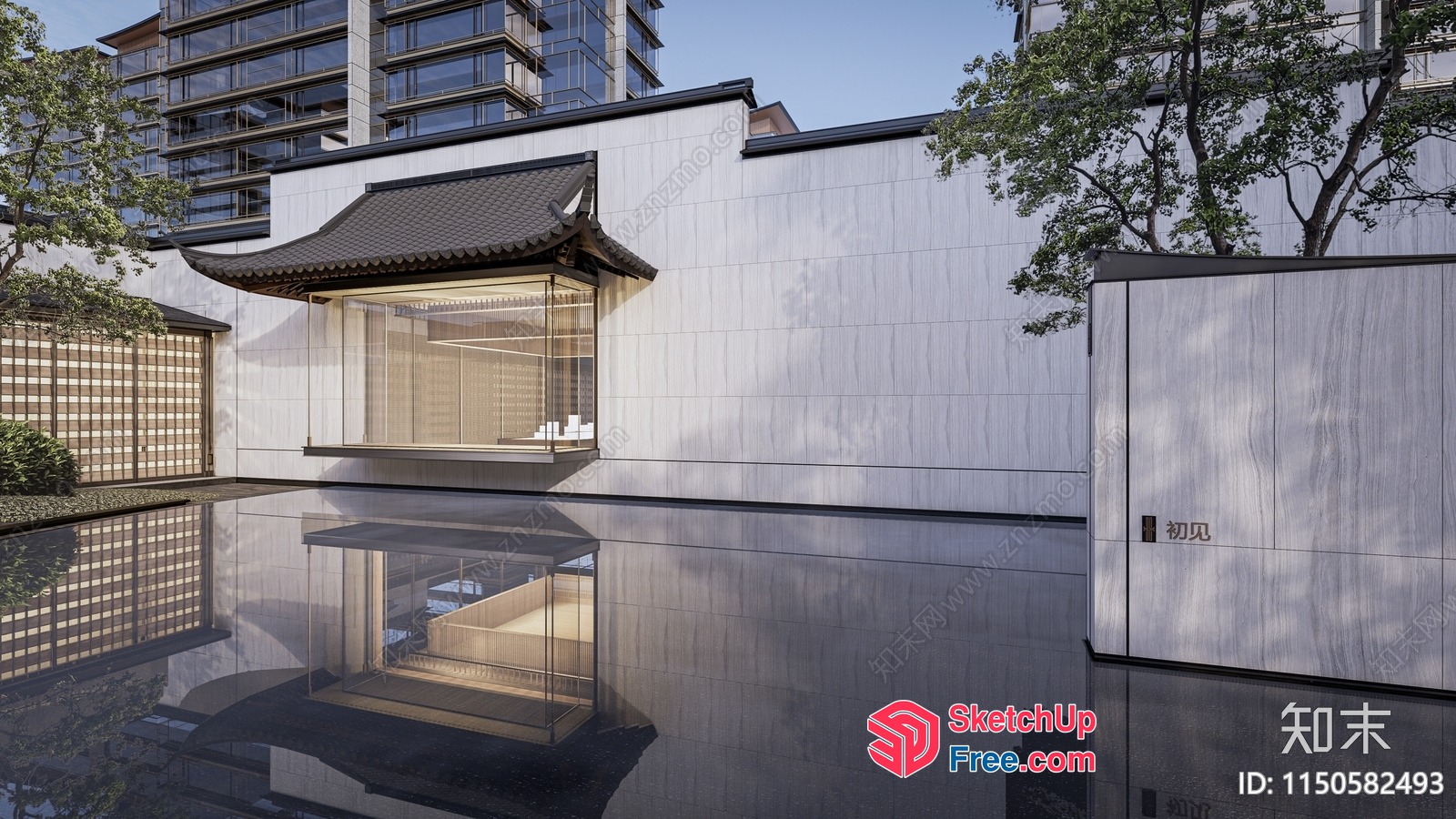 Modern Asian-Inspired Exterior With Glass And Stone 3D SketchUp File