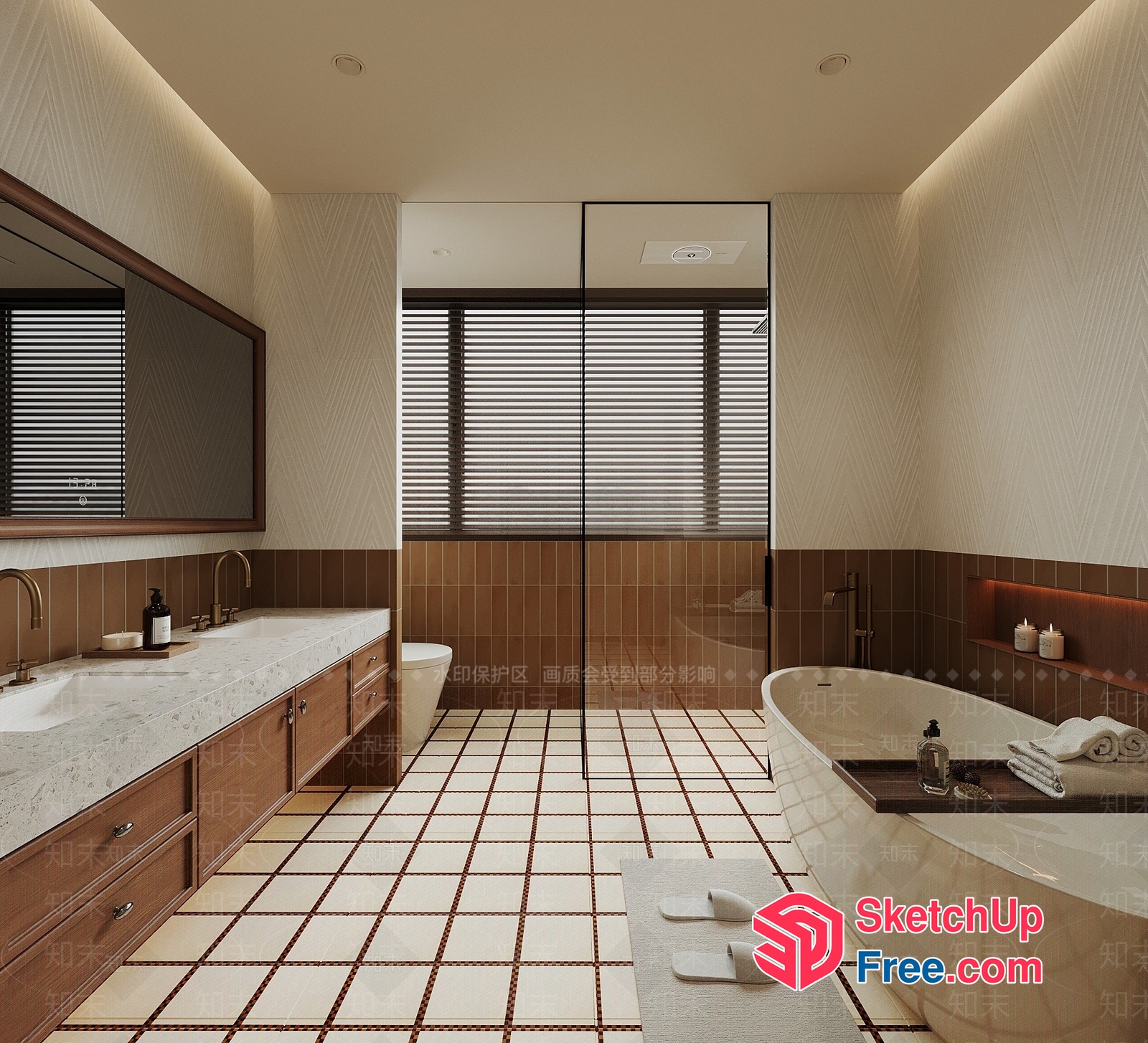 Modern Bathroom With Creamy Style And Creamy Tiles 3D SketchUp File