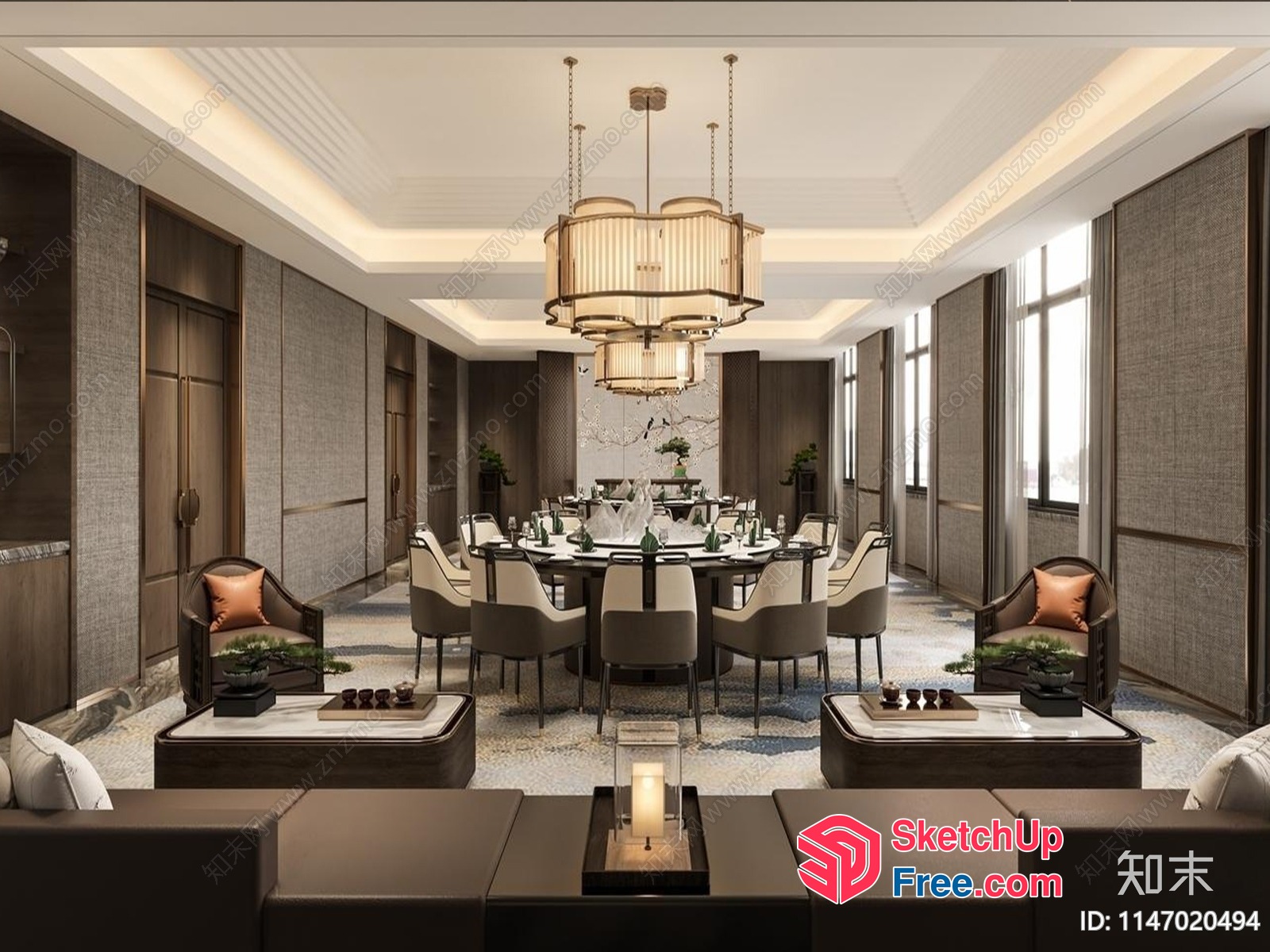 Luxurious Modern Dining Room With Elegant Chandeliers 3D SketchUp File